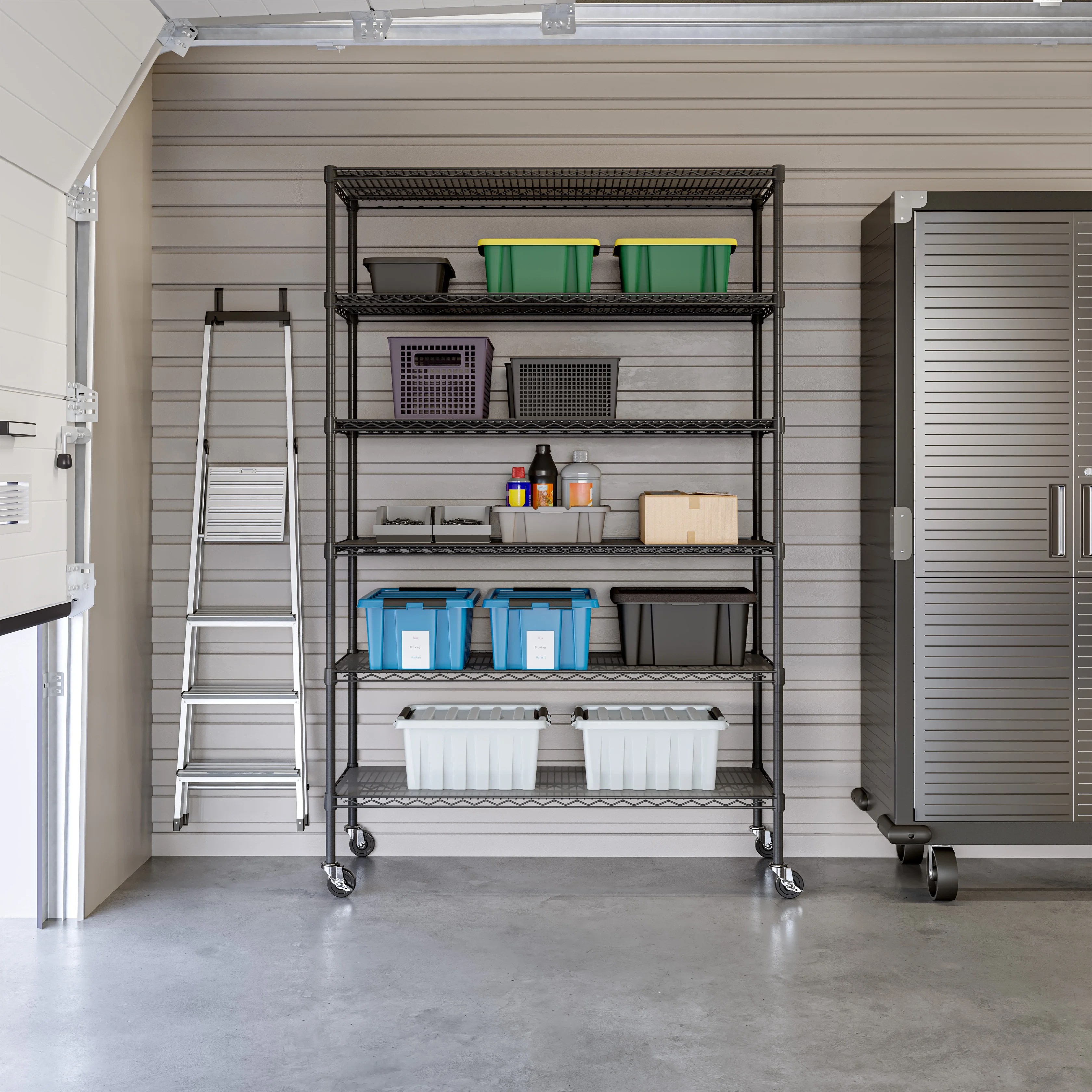 Seville Classics Solid Steel Wire Shelving Storage Unit Adjustable Shelves Organizer Rack, for Home, Kitchen, Office, Garage, Bedroom, Closet, Graphite, 6-Tier, 48″ W x 18″ D x 75.5 H