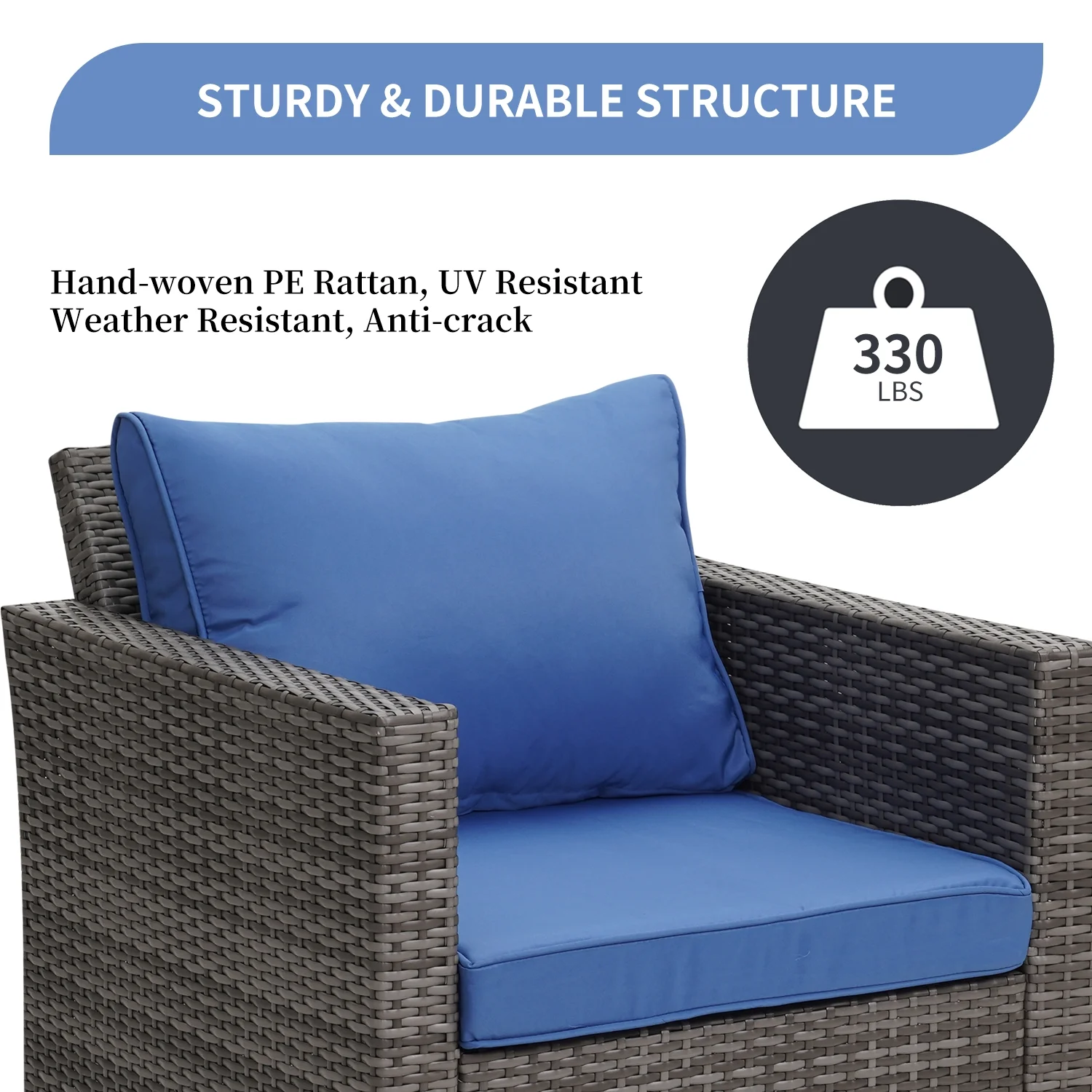 Ainfox 7 Pcs Outdoor Patio Furniture Sofa Set, Grey Rattan Grey Cushion