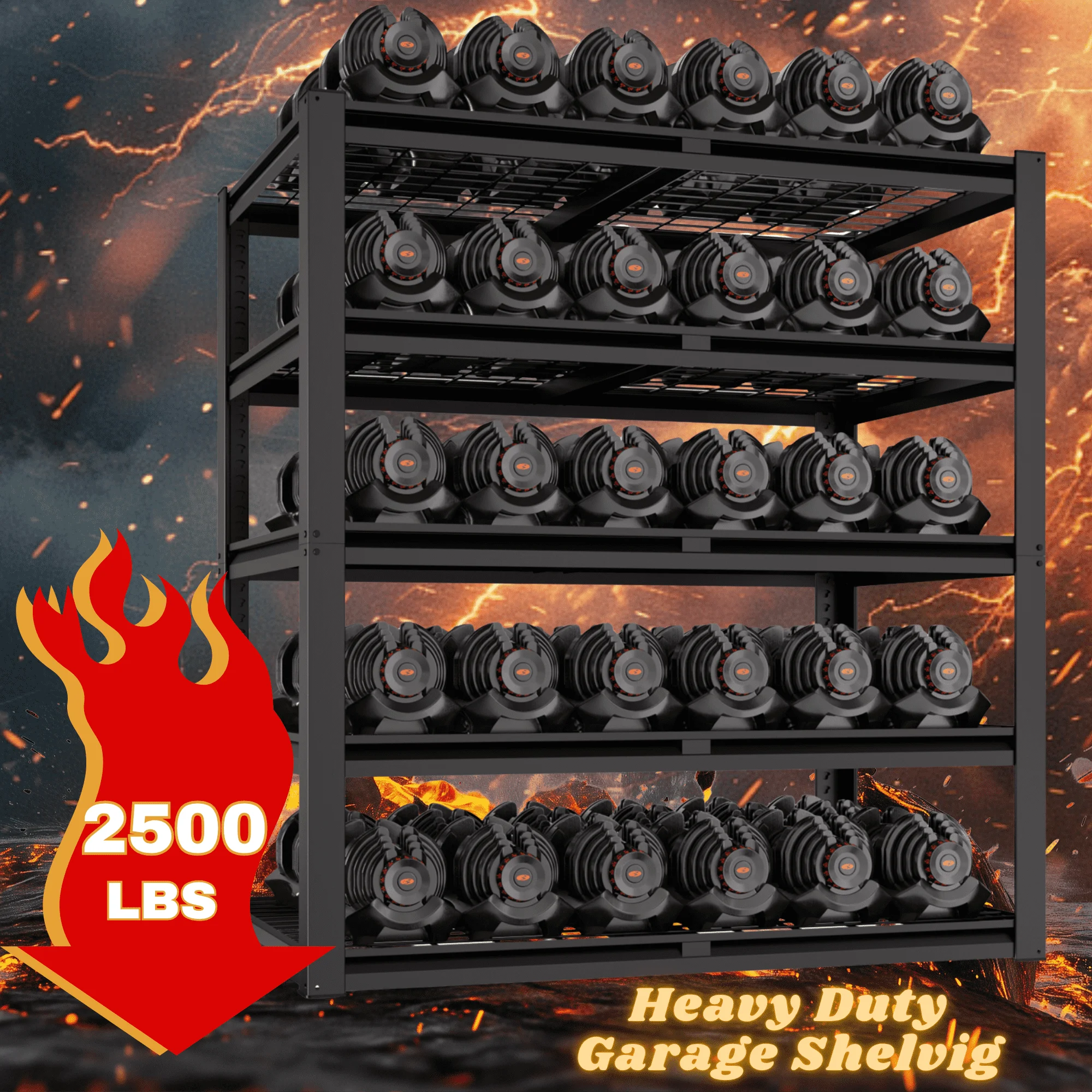 Prilinex 2500LBS Metal Storage Shelves Wire Shelving Unit Garage Storage Rack 47"W x 18"D x 72"H Heavy Duty Industrial Shelving