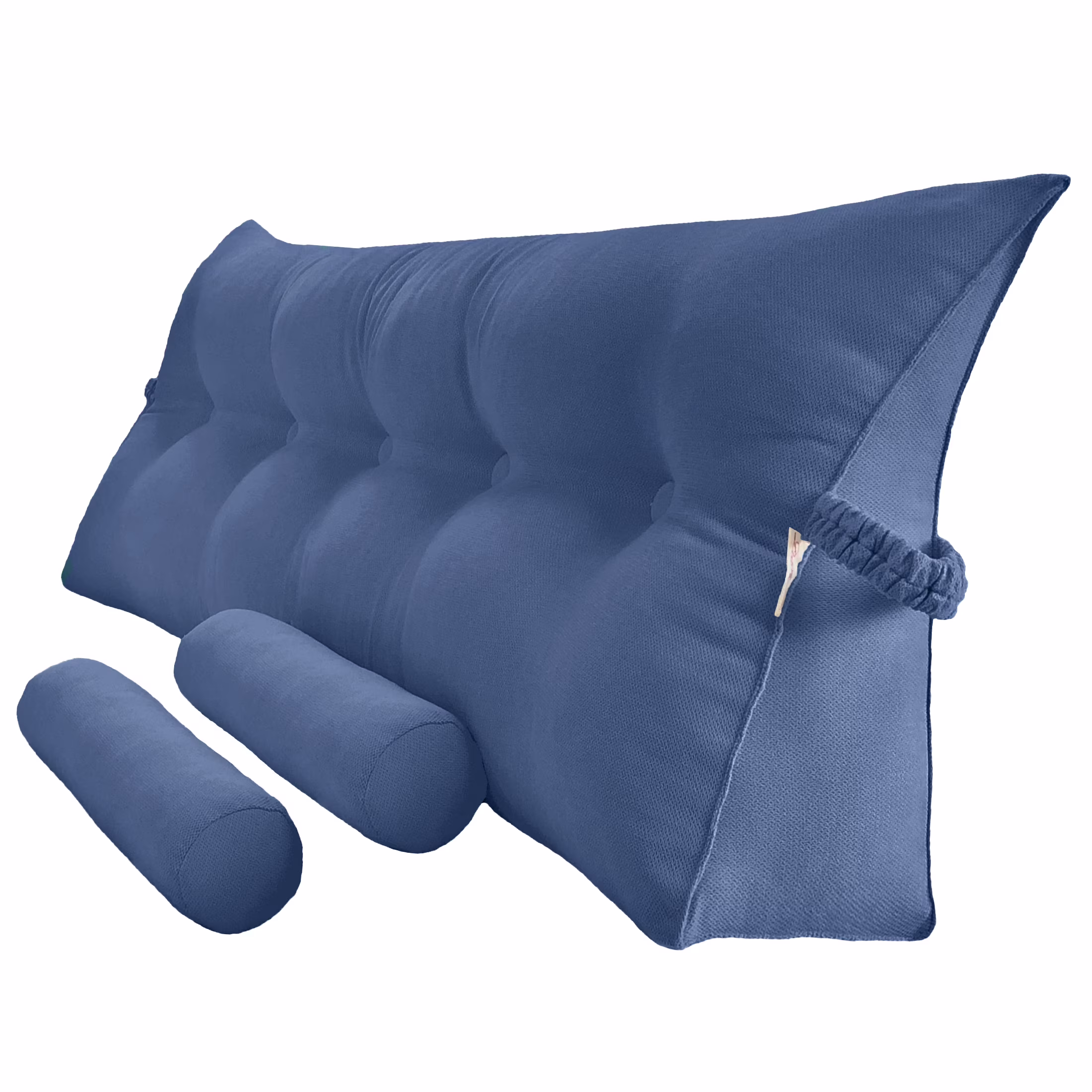 Peachwell Triangular Reading Bed Rest Pillow Large Bolster Cushion Headboard Backrest Wedge Pillow with Two Detachable Roll Pillows for Neck & Lumbar Support (Blue, Queen: 59 x 8 x 20 inches)