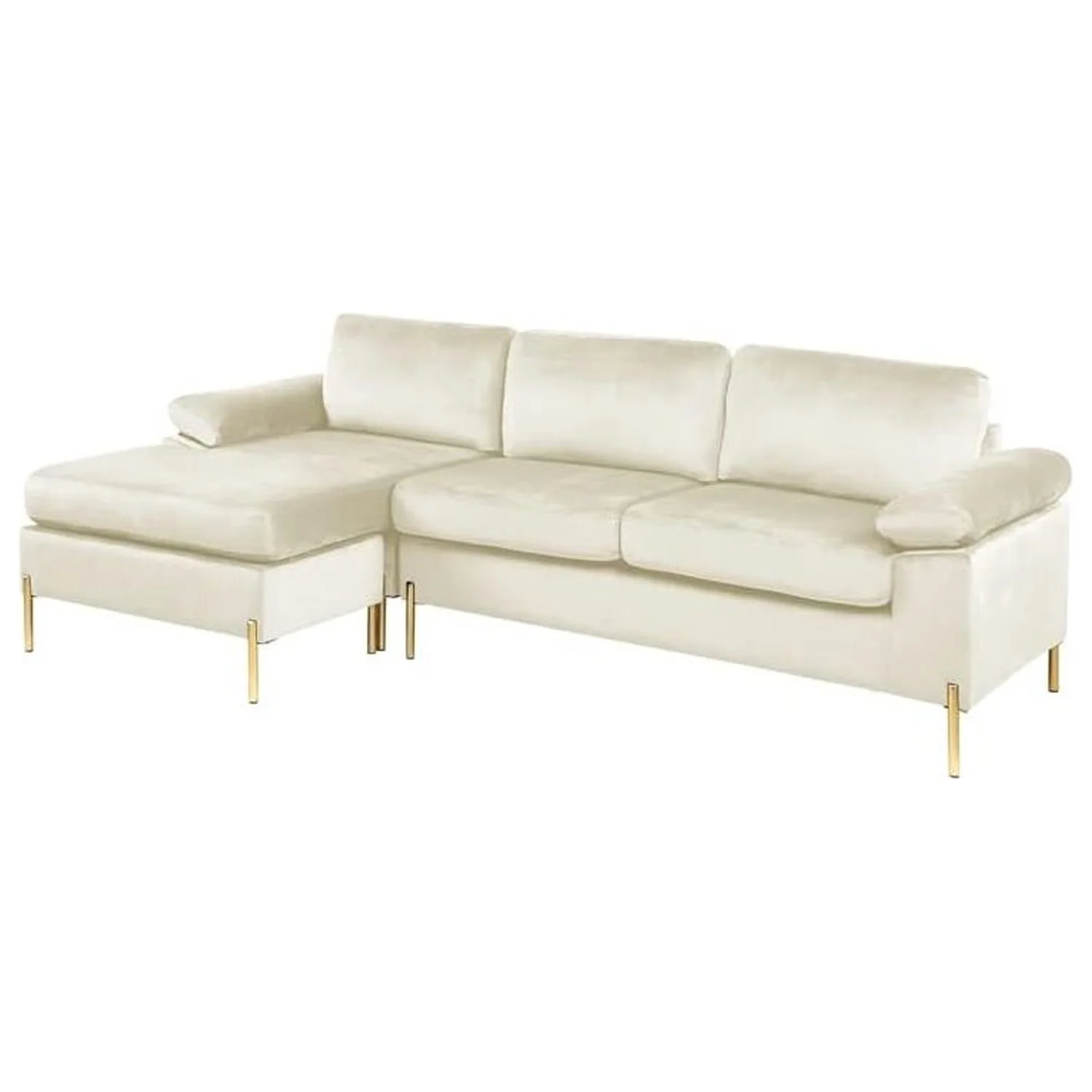 HomeStock Luxe Modern Velvet L-Shape Sectional Sofa with Square Padded Armrests, Solid Pattern Upholstery - 51.6"D x 101.2"W x 33.1"H, Comfortable and Stylish Seating for Living Room-Color:Gray/Gold