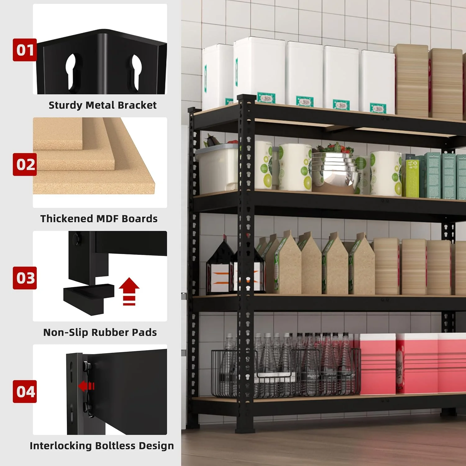 36" W x 16" D x 55" H Adjustable Garage Storage Shelves - 4-Shelf Heavy Duty Shelving Unit, Metal Utility Storage Organizer Racks for Warehouse Pantry Closet Kitchen, Black