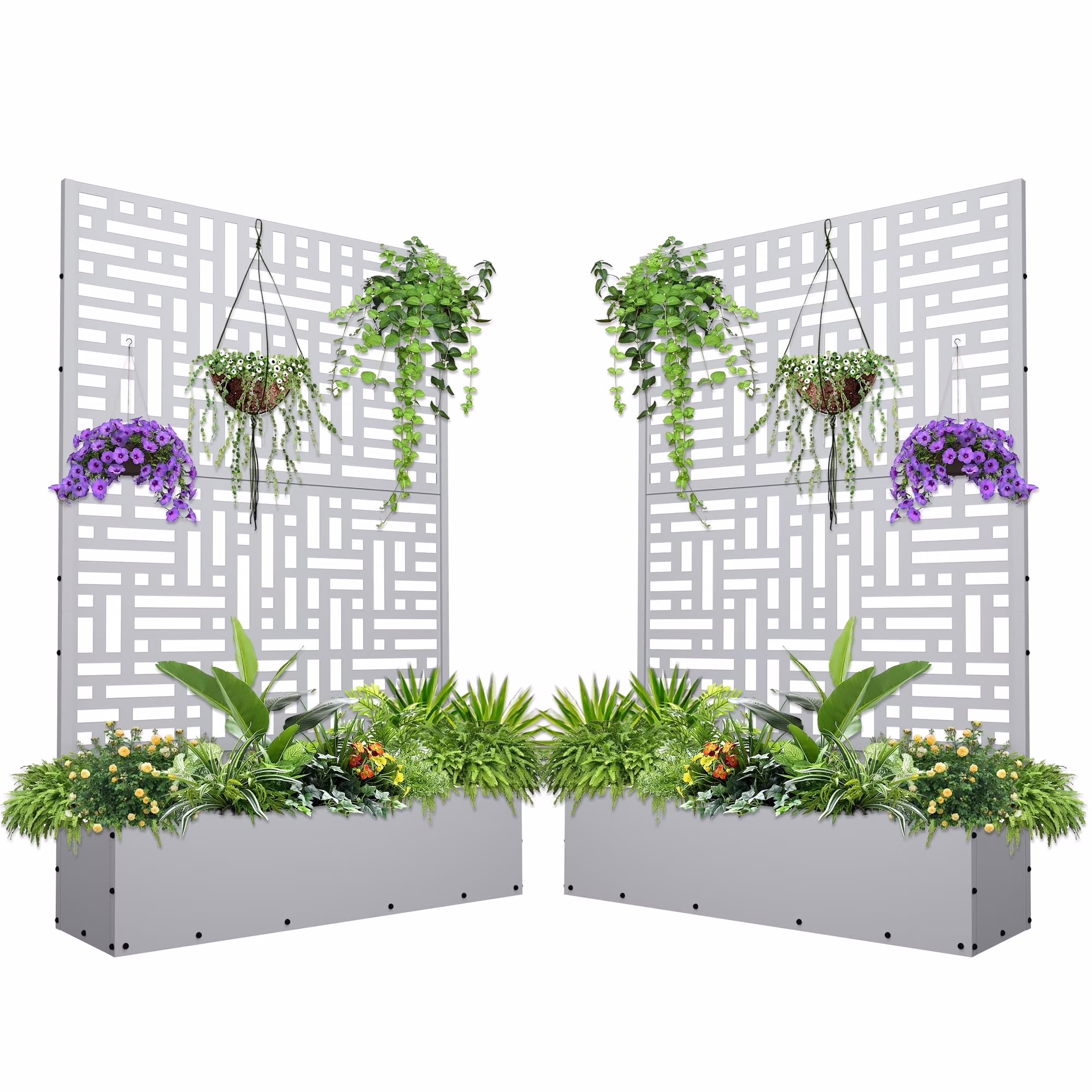 FOOWIN 71'' H Metal Planter with Trellis, Outdoor Raised Garden Bed for Climbing Plants, Trellis Planter Box with Drainage Hole, Black