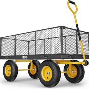 Steel Garden Cart 2-in-1 1400 lbs Heavy Duty Utility Wagon with Removable Mesh Sides to Convert into Flatbed 240?? U-Turn 13" Pneumatic Tires Garden Wagon for Farm Yard Lawn Garden Camping