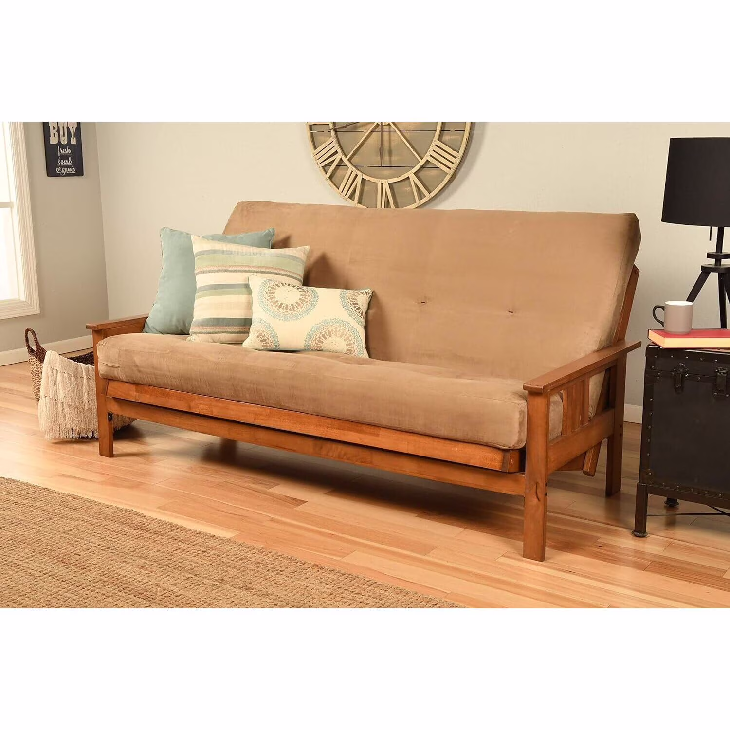 Homestock African Artifacts Full Size Futon Frame Set with Mattress, Easily Converts to Bed, Versatile Design Futon Frame for All Spaces, 33"H x 79"L x 37"D-Color:Linen Charcoal,Size:Barbados