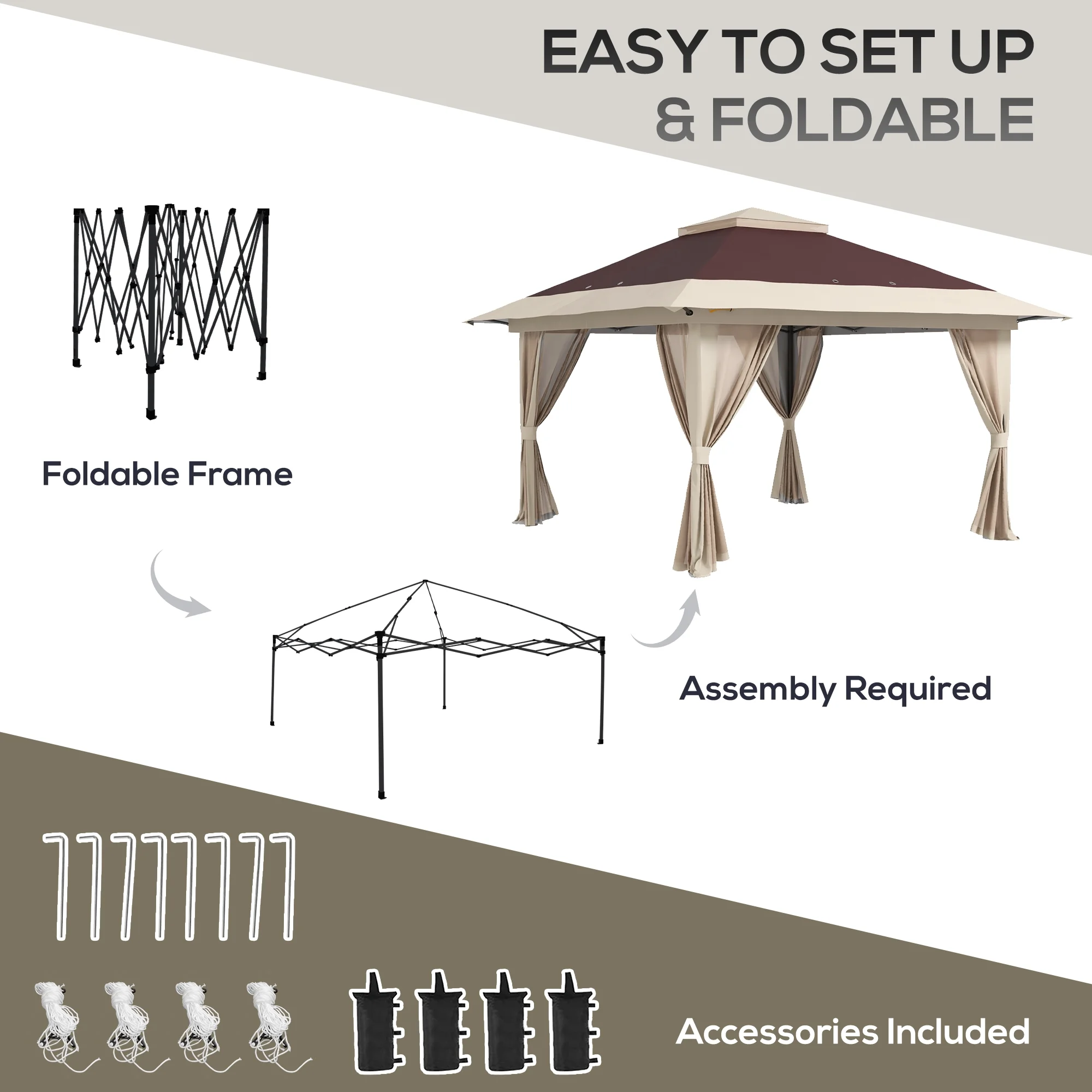 Outsunny 13ft x 13ft Beige Pop Up Outdoor Canopy, UV Resistant