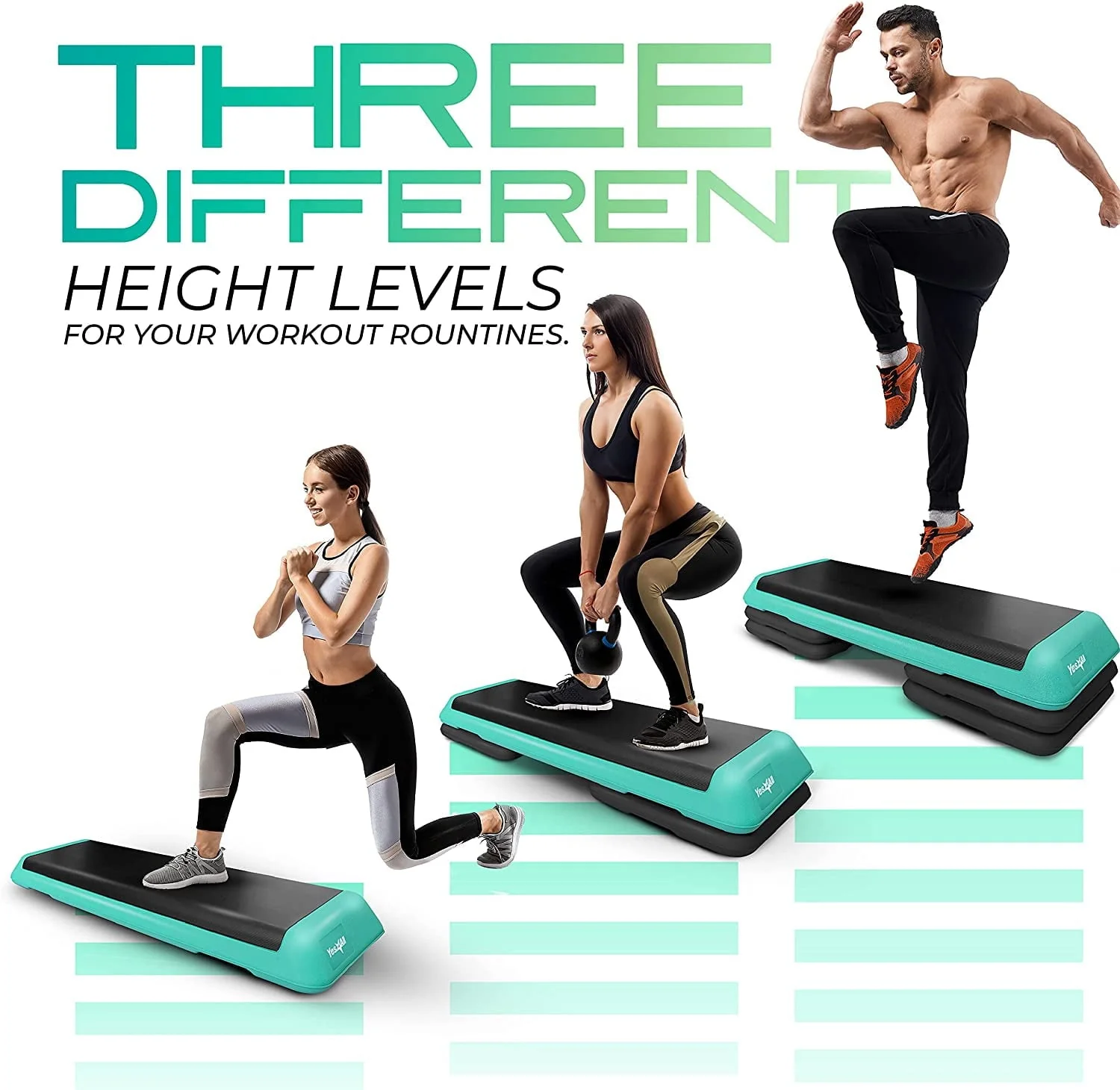 Yes4All Adjustable Aerobic Step Platform, 40 in x 16 in with 4 Risers, Black and Green