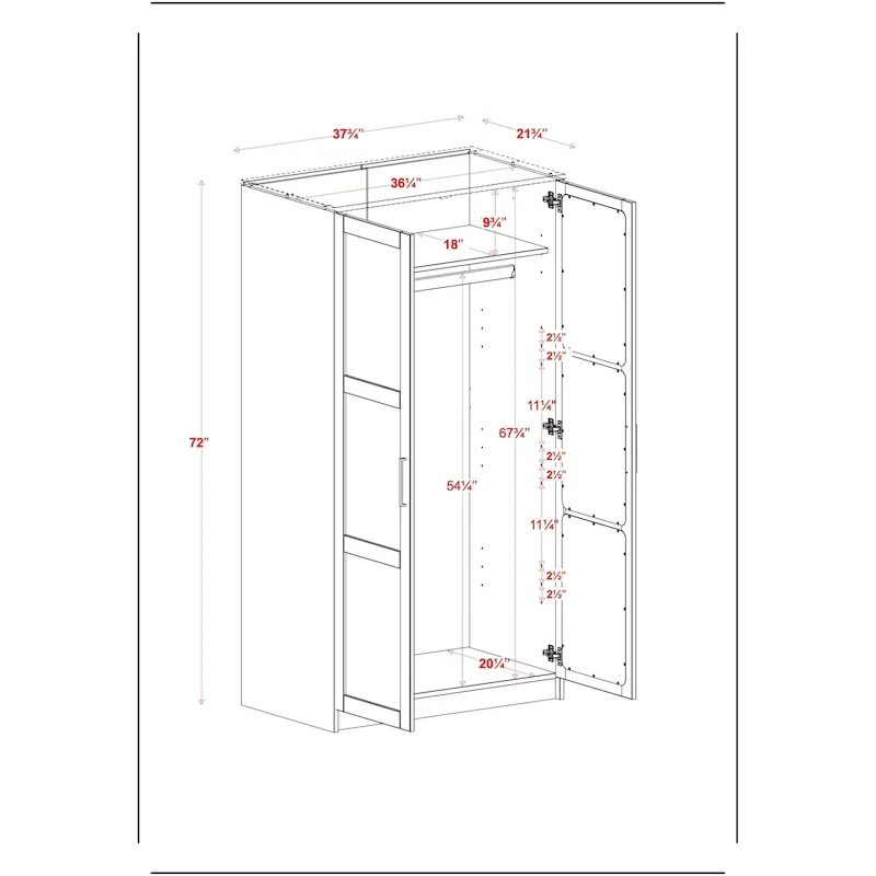 Palace Imports 100% Solid Wood 2-Door Urban Wardrobe Armoire with Solid and Mirrored Doors