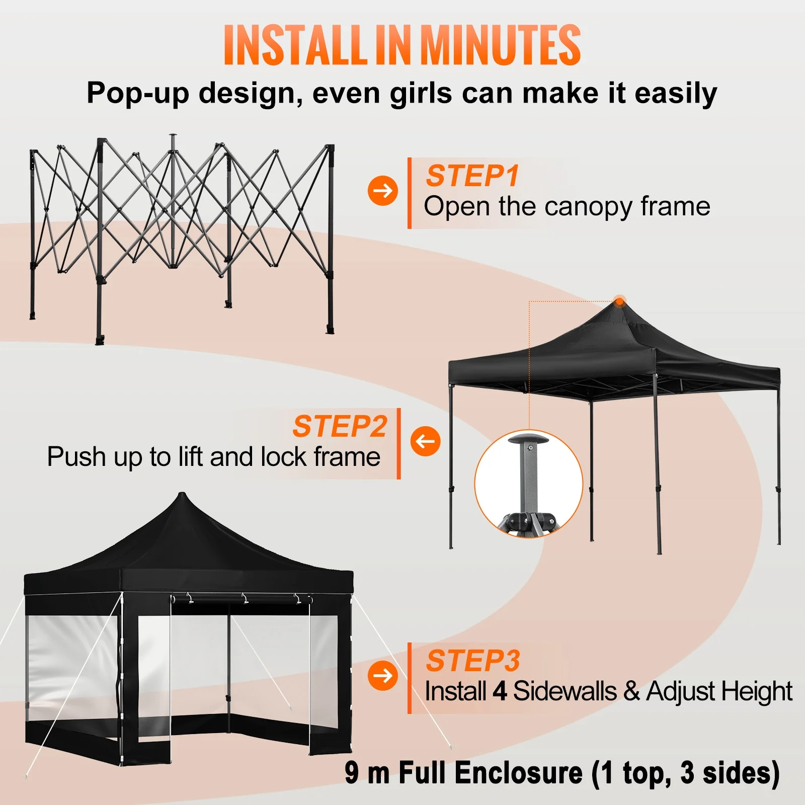 BENTISM 10' x 10' Instant Pop Up Gazebo Tent, Adjustable Height with UV Resistant