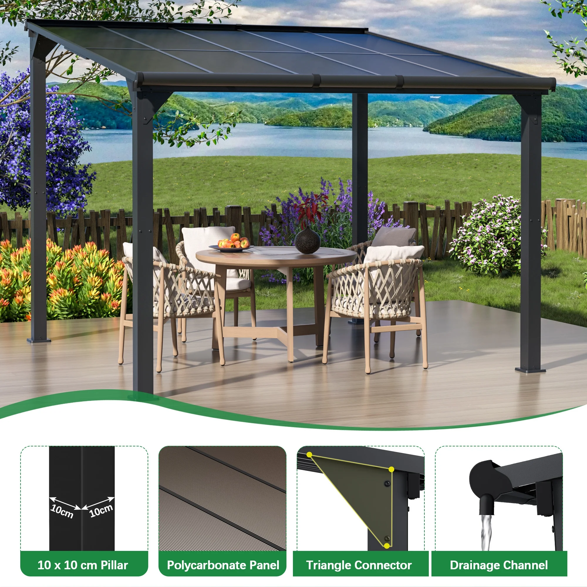 Jaxpety 14 x 10 ft. Hardtop Gazebo Outdoor Awnings for Patio, Backyard, Porch
