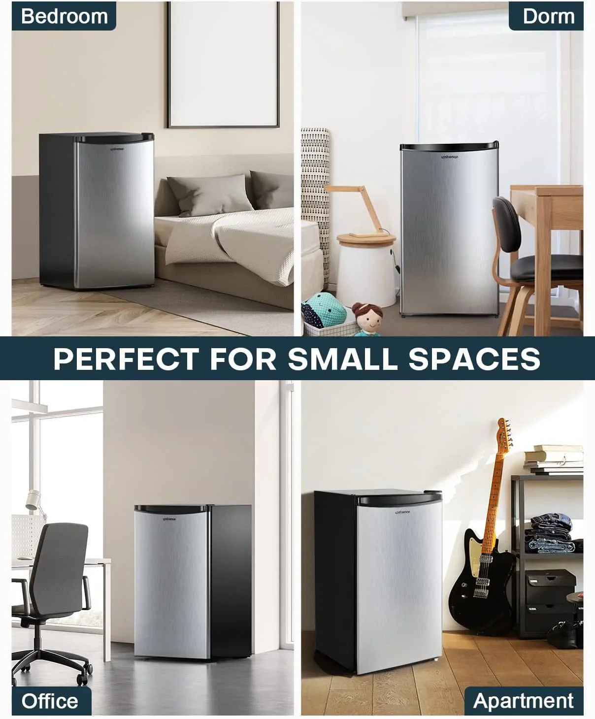 Upstreman 3.2 Cu.Ft Mini Fridge with Freezer, Single Door Mini Fridge, Dorm Fridge, Adjustable Thermostat, Mini Refrigerator for Bedroom, Office, Dorm, Black-BR321