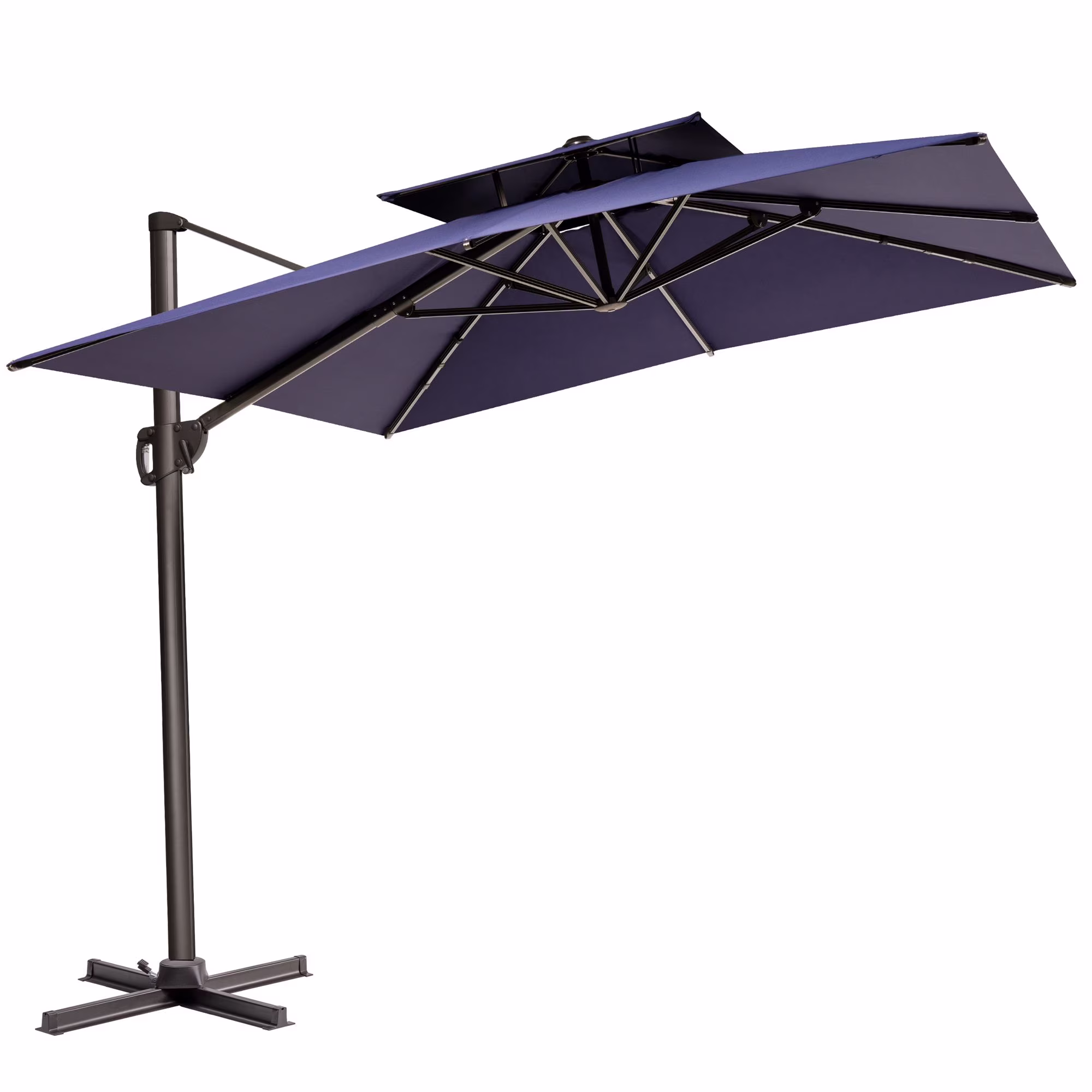 Pellebant 11 ft. x 9 ft. Rectangular Double Top Patio Cantilever Umbrella, Black