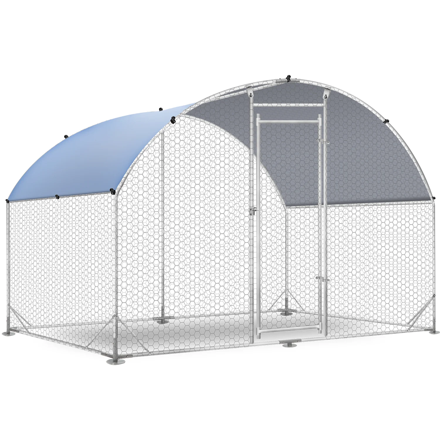 Large Metal Chicken Coops, Outdoor Duck Walk-in Run Poultry Cage, Hen House Yard Habitat Cage with Waterproof Cover Spire Shaped Coop, 9.8' L x 6.6' W x 6.6' H