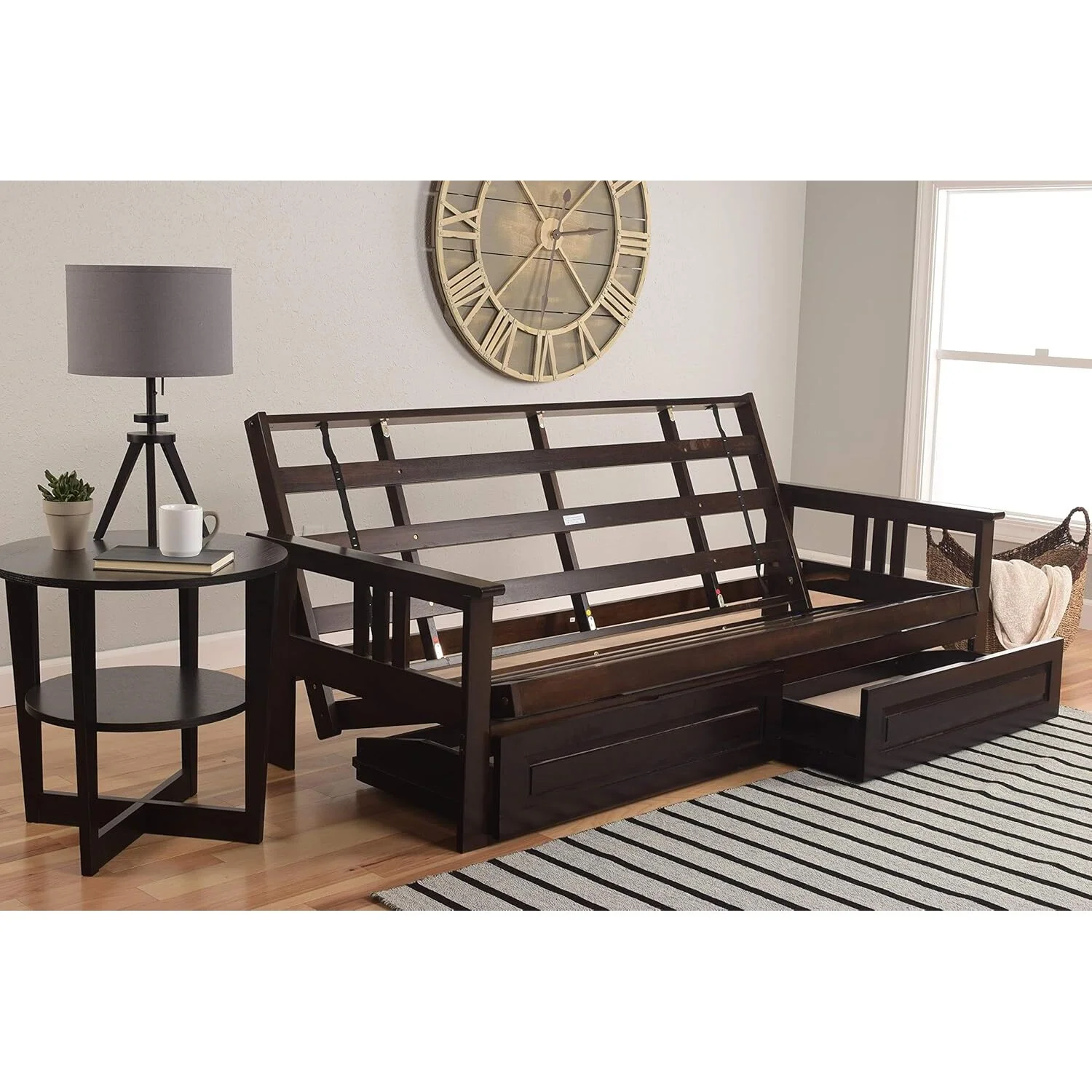 Homestock African Artifacts Full Size Futon Frame Set with Mattress, Easily Converts to Bed, Versatile Design Futon Frame for All Spaces, 33"H x 79"L x 37"D-Color:Linen Charcoal,Size:Barbados