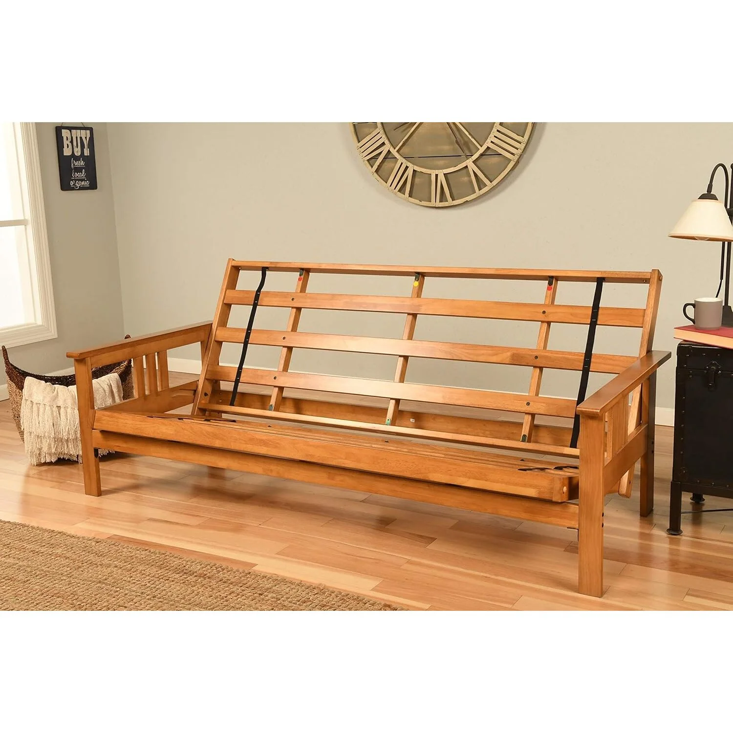 Homestock African Artifacts Full Size Futon Frame Set with Mattress, Easily Converts to Bed, Versatile Design Futon Frame for All Spaces, 33"H x 79"L x 37"D-Color:Linen Charcoal,Size:Barbados