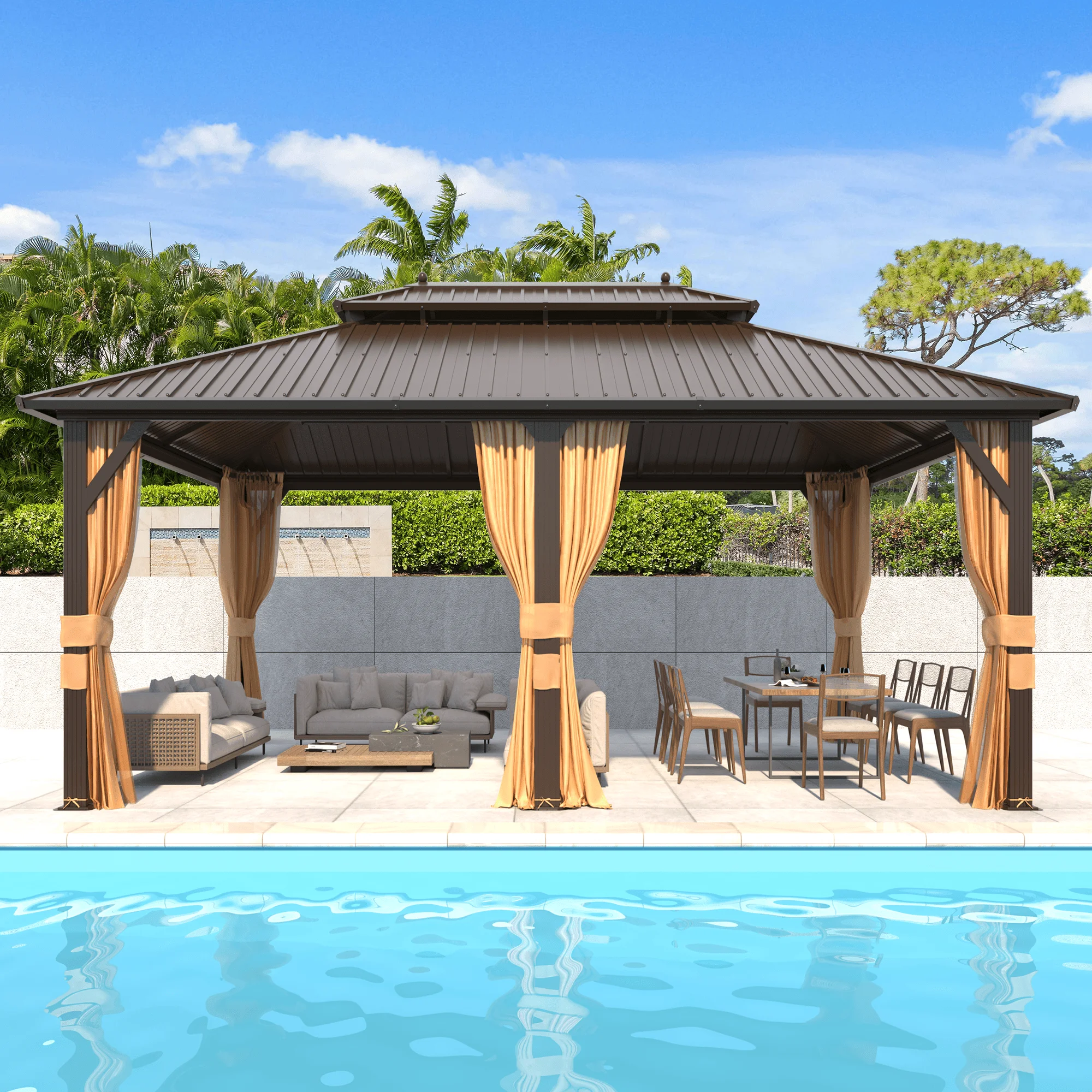 Hommow 10' X 12' Hardtop Gazebo Aluminum Frame Gazebo with Galvanized Steel Double Roof
