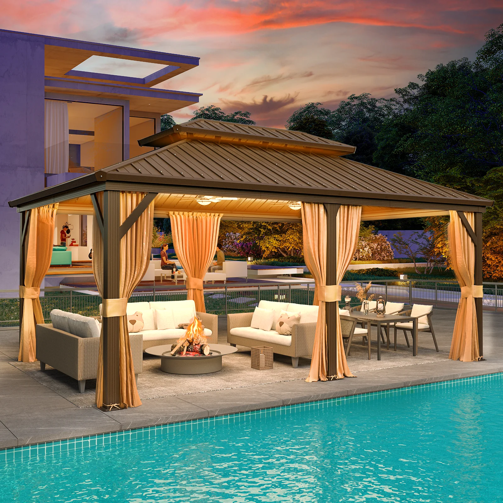 Hommow 10' X 12' Hardtop Gazebo Aluminum Frame Gazebo with Galvanized Steel Double Roof