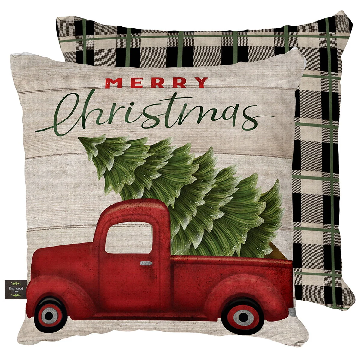 Merry Christmas Pickup Truck Decorative Pillow Rustic Indoor Outdoor 17″ x 17″