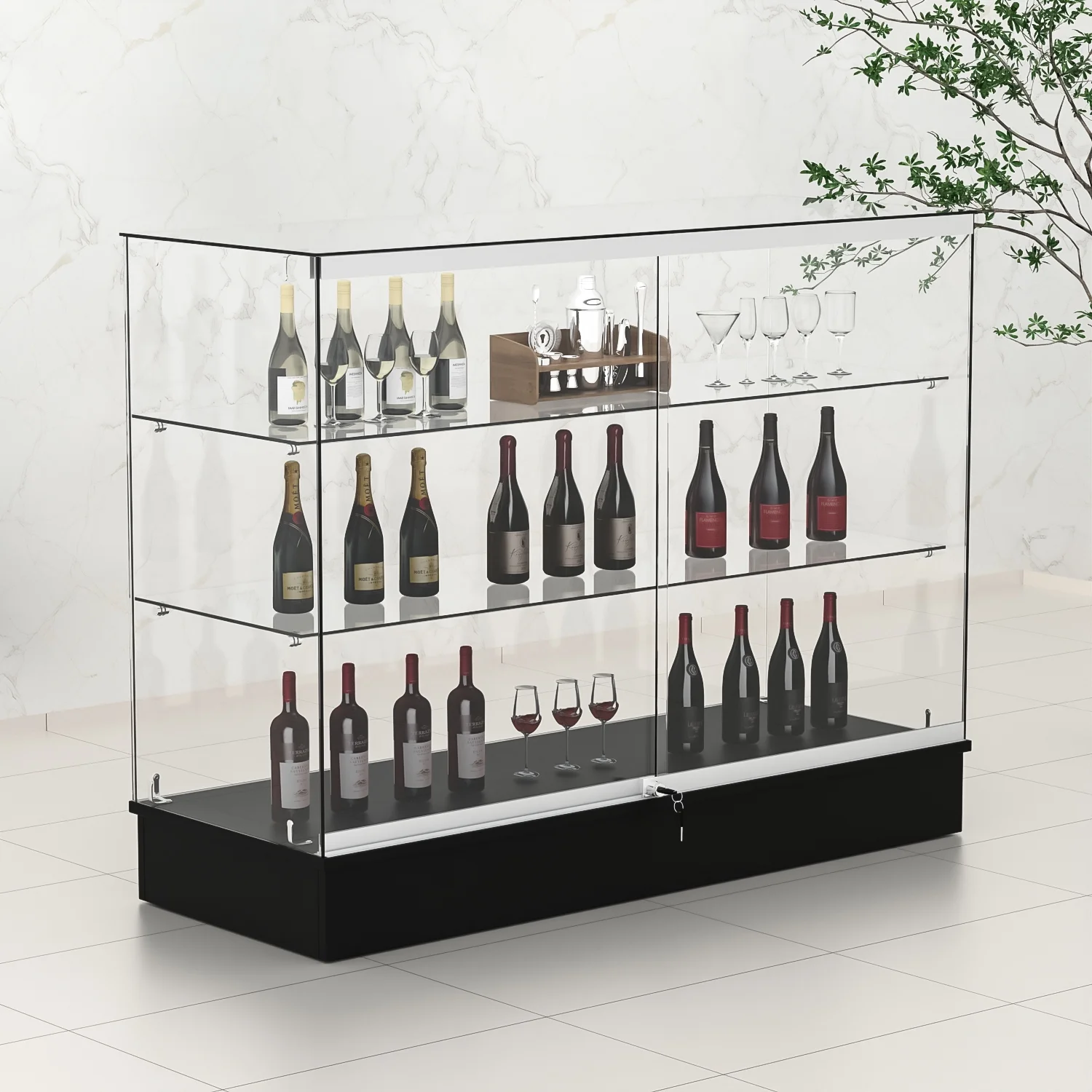 48" W x 18" D x 38" H - White Full Vision Retail Display Case, Tempered Glass Display Cabinet with Glass Shelves and Lock, Storage Cabinets for Retail and Collectible Display