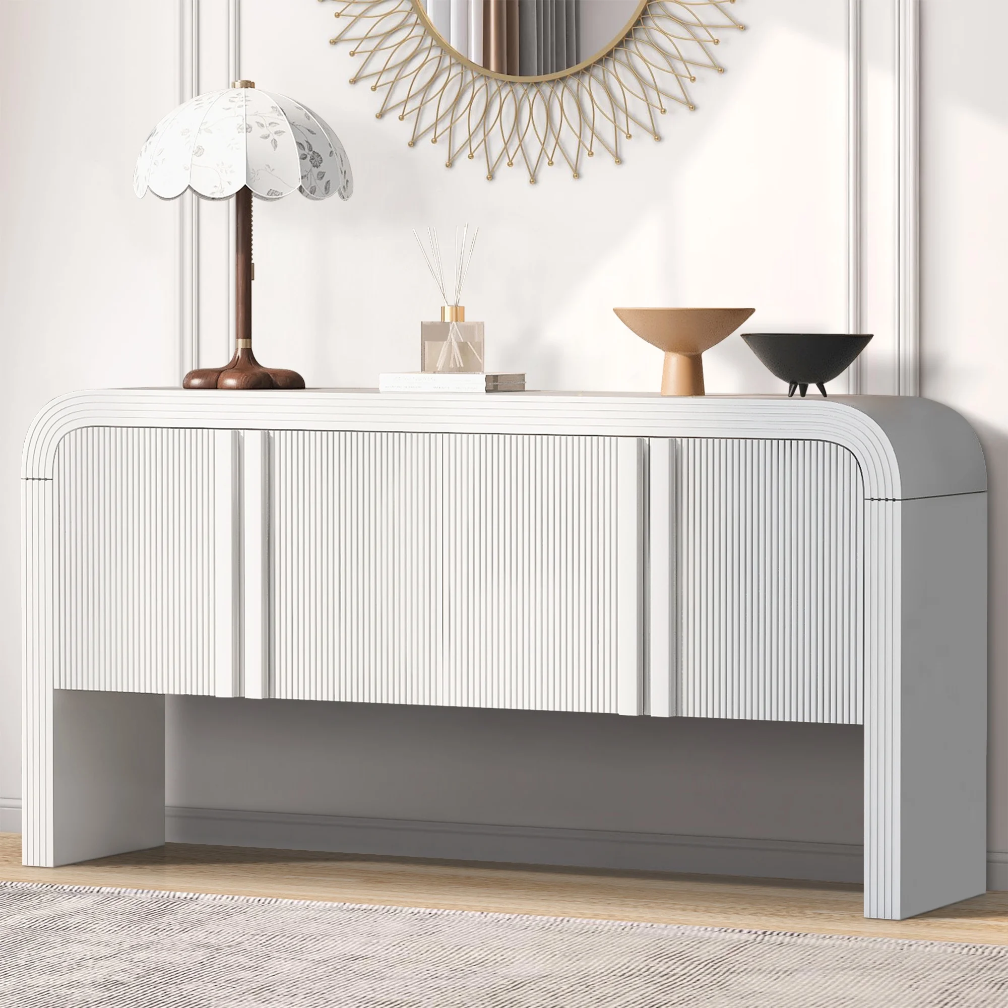 Accent Cabinet with 4 Doors, TUANLUO Buffet Cabinet with Adjustable Shelves, Wood Storage Cabinet, Modern Accent Cabinet Furniture for Hallway Entryway Living Room, 59"L x 15.7"W x 33.2"H, Blue