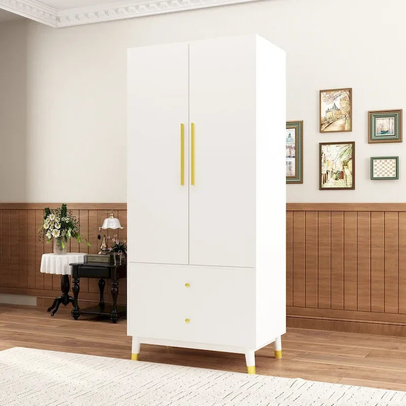 Wardrobe Closet Armoire with 2 Doors Wooden Clothes Storage Cabinet