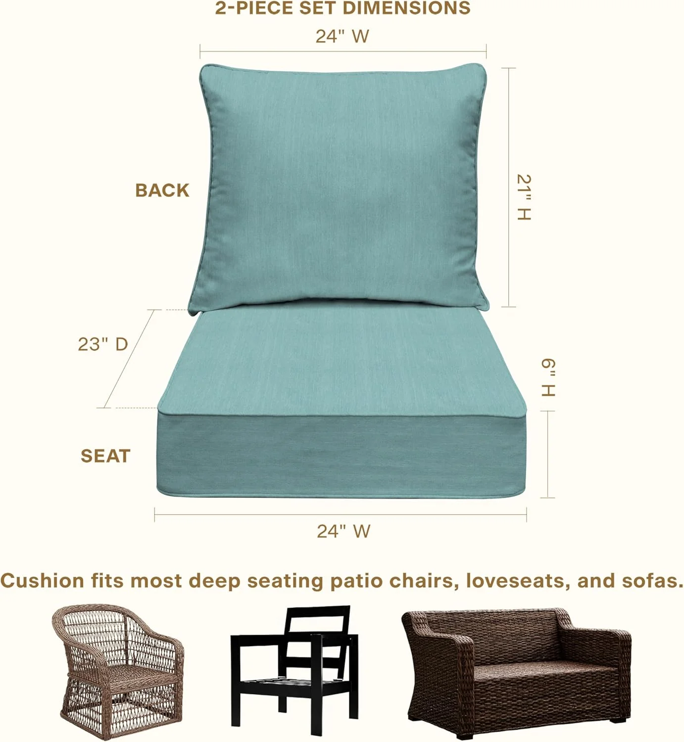 AWFHHT Outdoor Deep Seat, 24" W x 23" D, Zaire Outdoor Chair Cushion