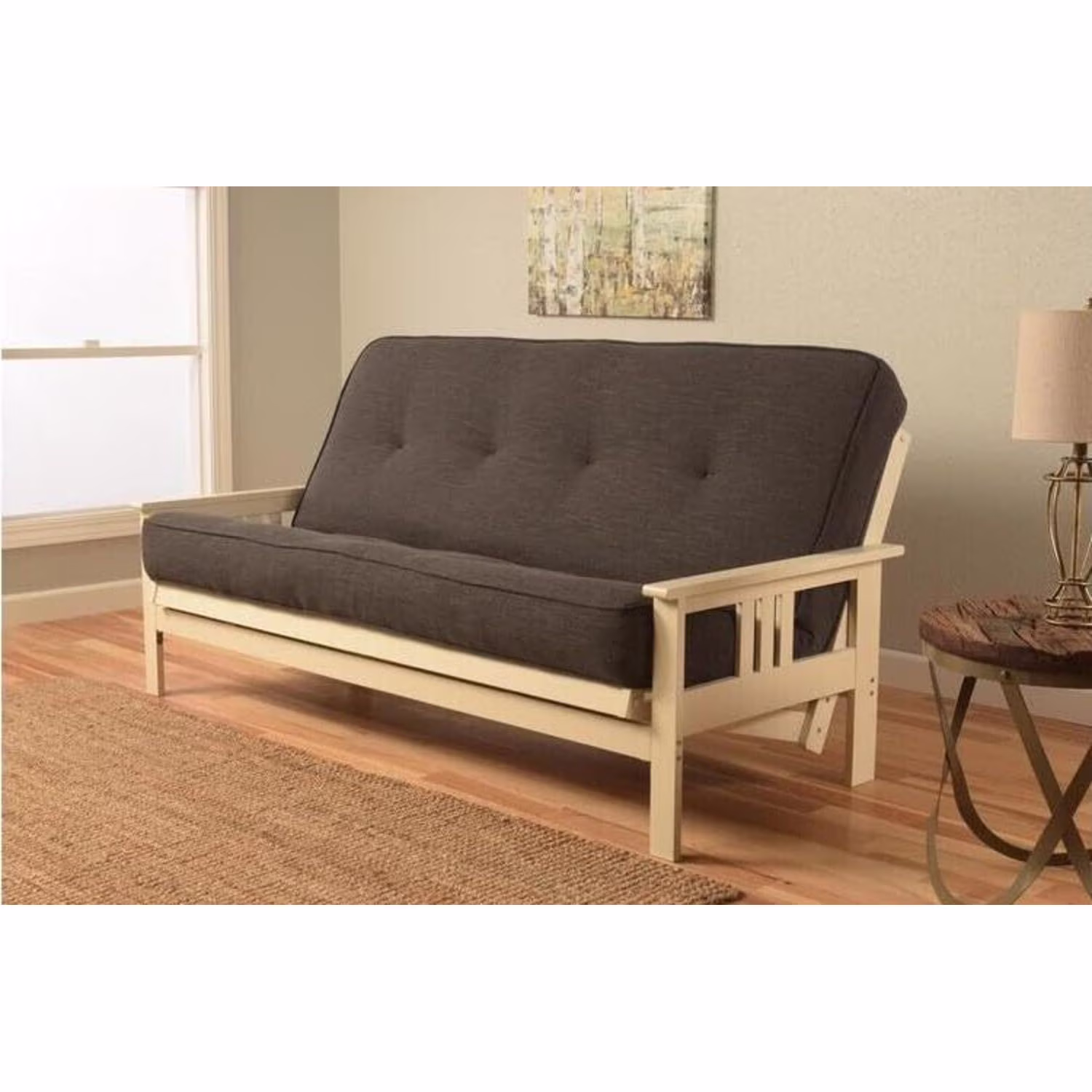 Homestock African Artifacts Full Size Futon Frame Set with Mattress, Easily Converts to Bed, Versatile Design Futon Frame for All Spaces, 33"H x 79"L x 37"D-Color:Linen Charcoal,Size:Barbados