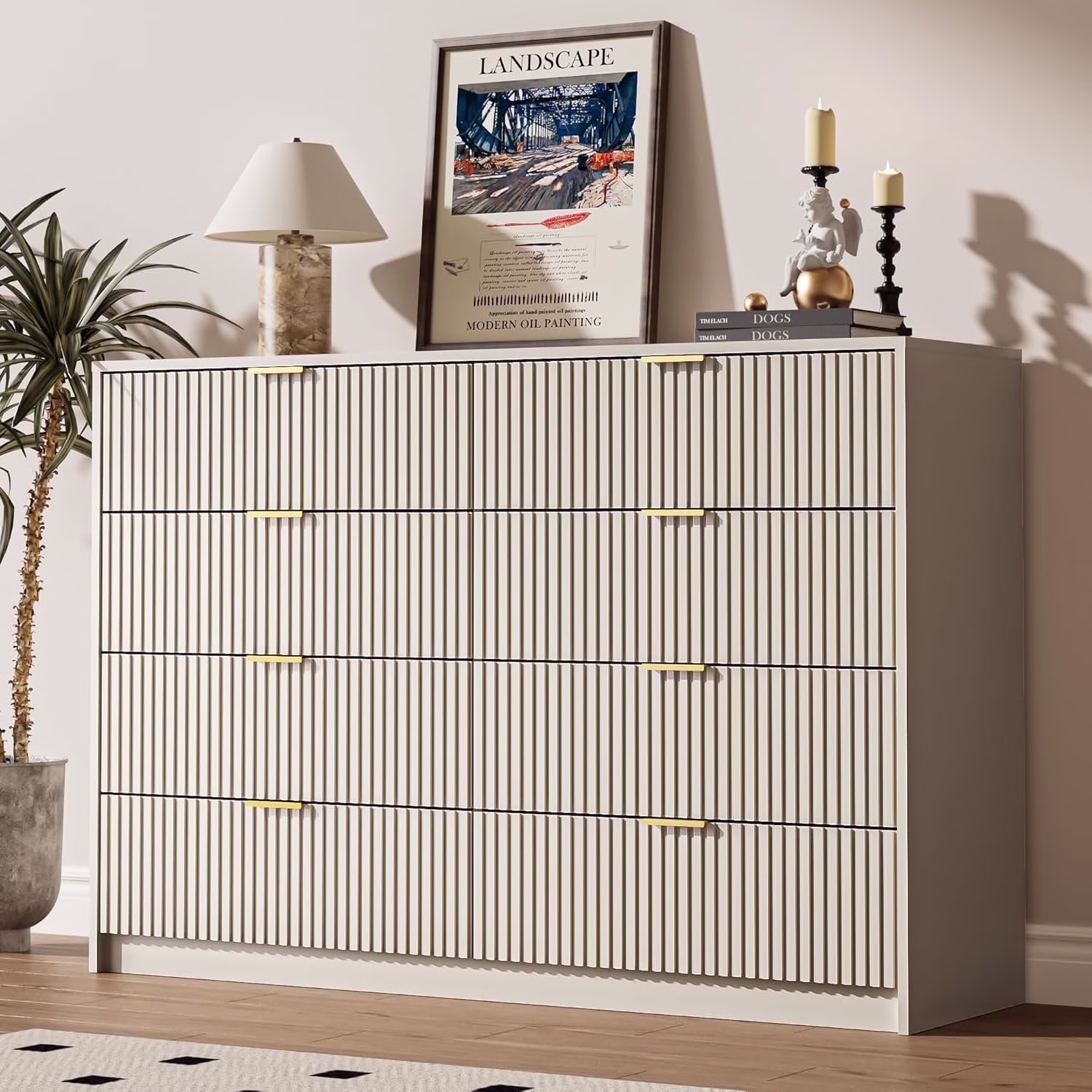 Furniway Black Dresser for Bedroom, 8 Drawer Double Dresser, Modern Chest of Drawers for Bedroom, Living Room, Entryway and Closet, 55" L x 15.7" D x 37.4" H
