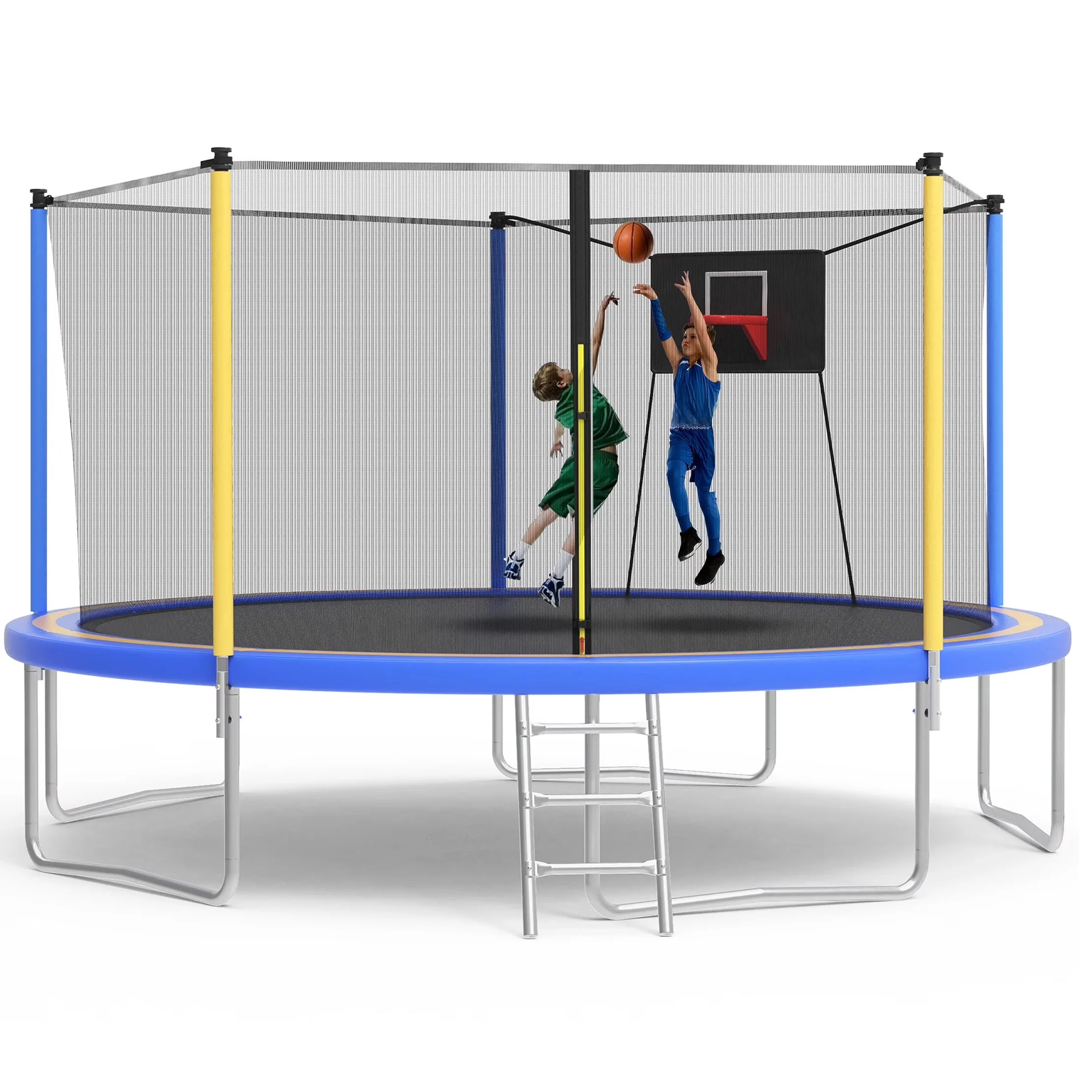 SHINPT 14ft Outdoor Trampoline With Safety Net, Basketball Hoop And Ladder