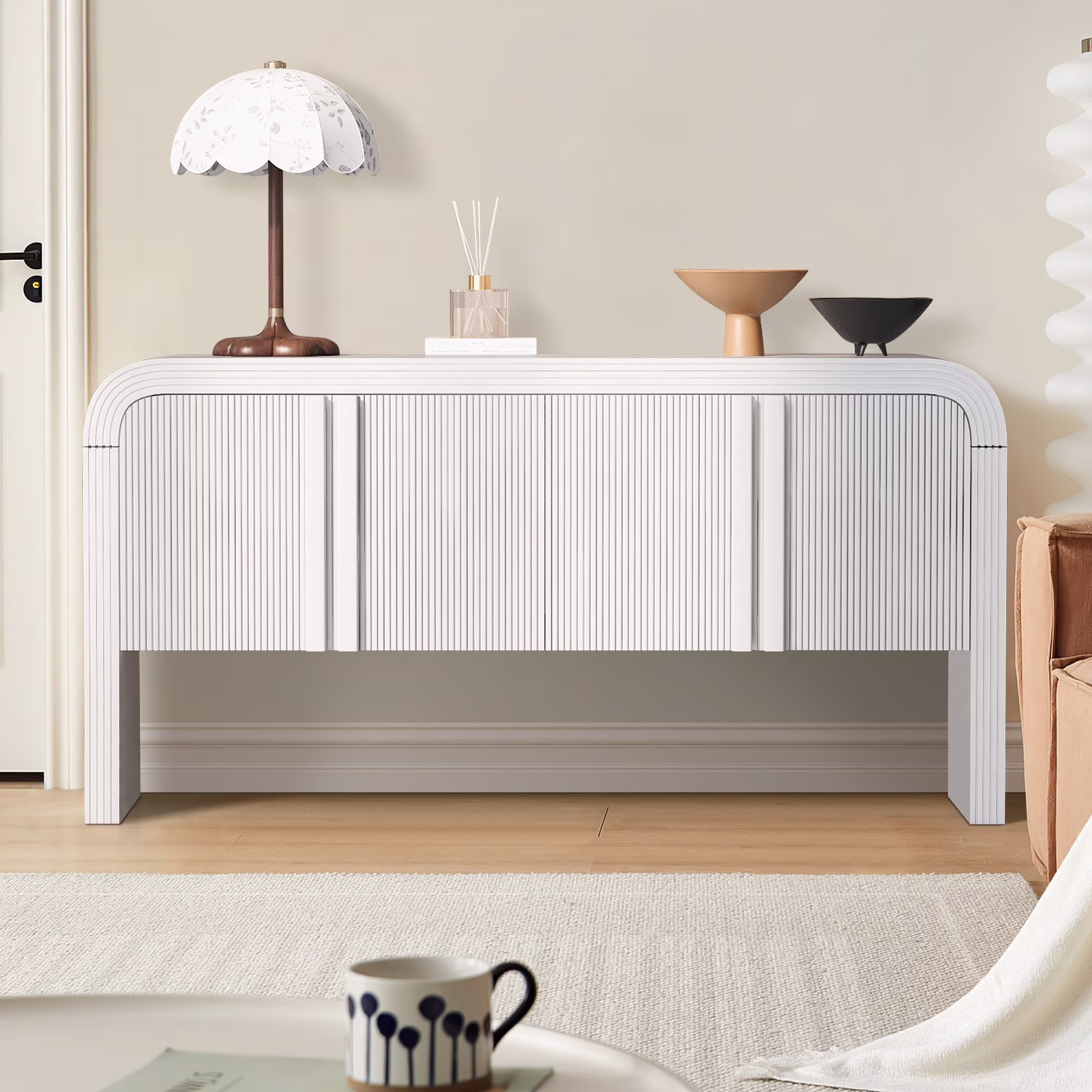 Accent Cabinet with 4 Doors, TUANLUO Buffet Cabinet with Adjustable Shelves, Wood Storage Cabinet, Modern Accent Cabinet Furniture for Hallway Entryway Living Room, 59"L x 15.7"W x 33.2"H, Blue