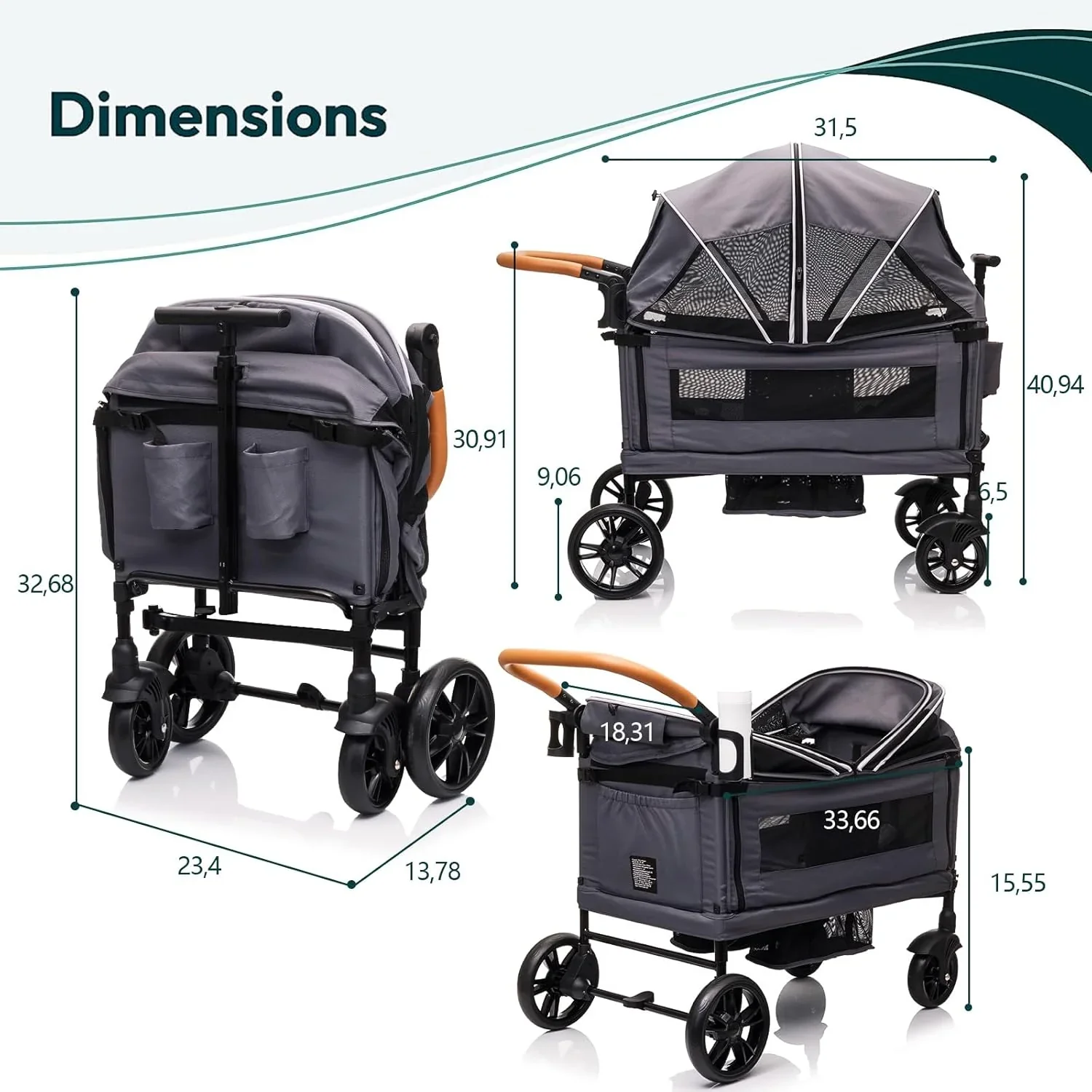 Wagon Stroller for 2 Kids & Cargo-Travel Stroller Push-Pull Double Wagon Lightweight Folding Stroller for Newborn&Toddler with 5-Point Harness,Adjustable Handle Bar and Canopy,Tray Table,Cup Holder