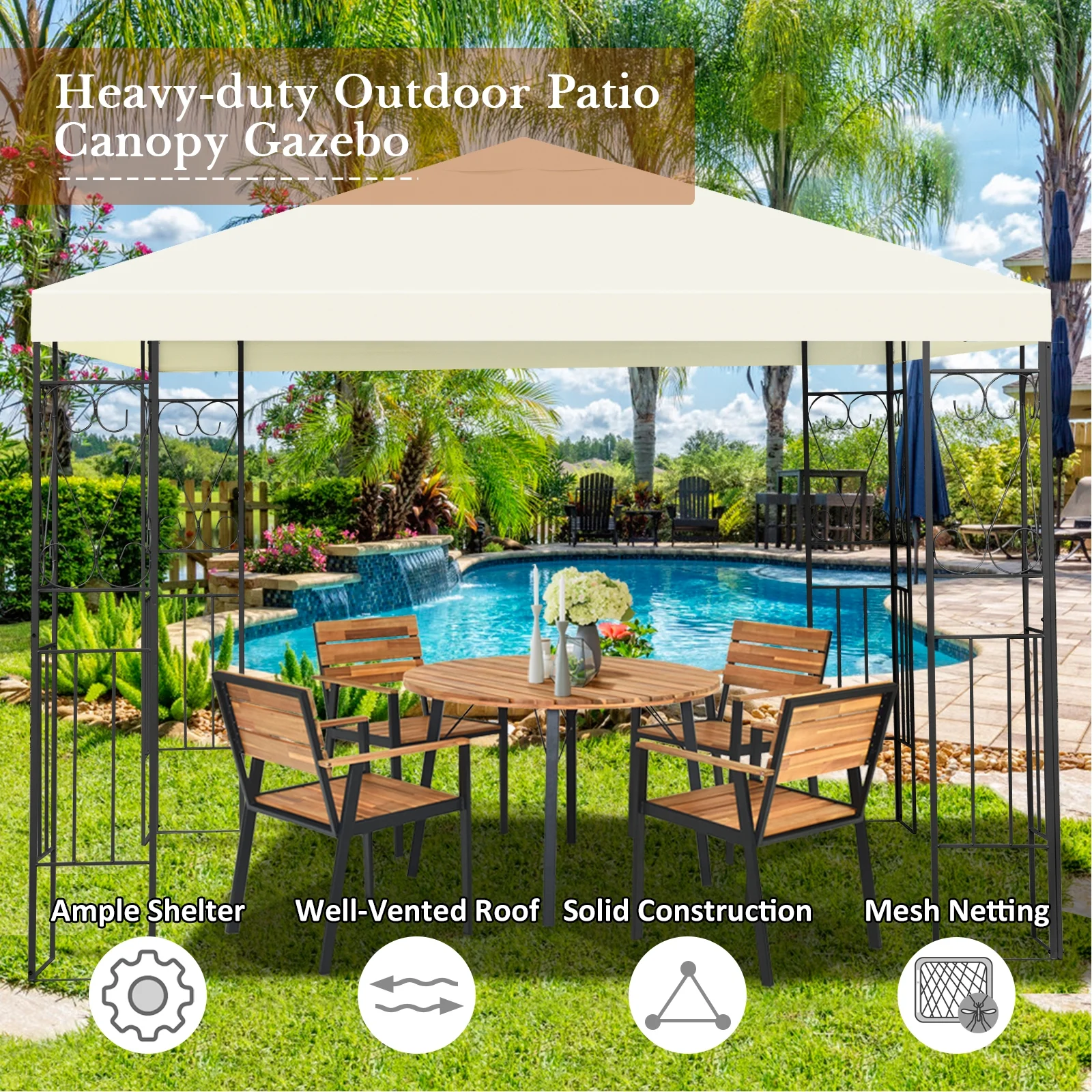 Topbuy 10' x 10' Large Outdoor Canopy Gazebo, sun-proof and drizzle-proof