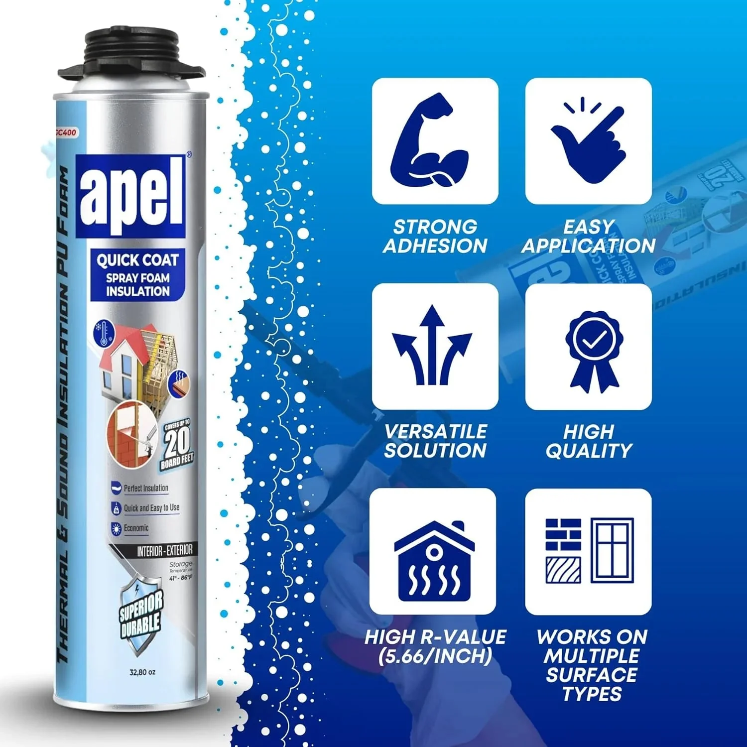 apel Spray Foam Insulation Kit, 12 x 32.80 oz / 240 Bd ft - 12 Pack