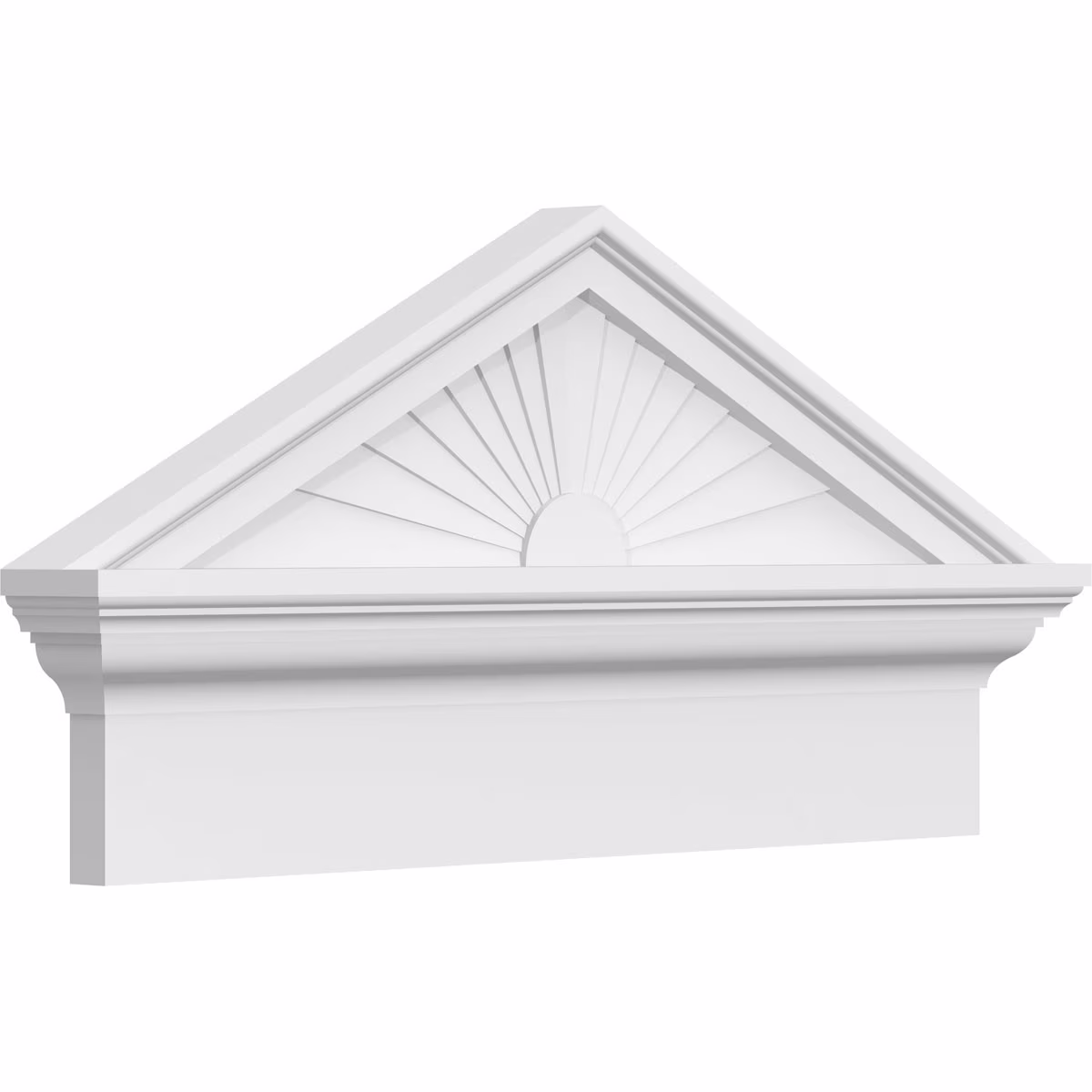 Ekena Millwork 52"W x 19-7/8"H x 2-3/4"P (Pitch 6/12) Peaked Cap Sunburst Architectural Grade PVC Combination Pediment