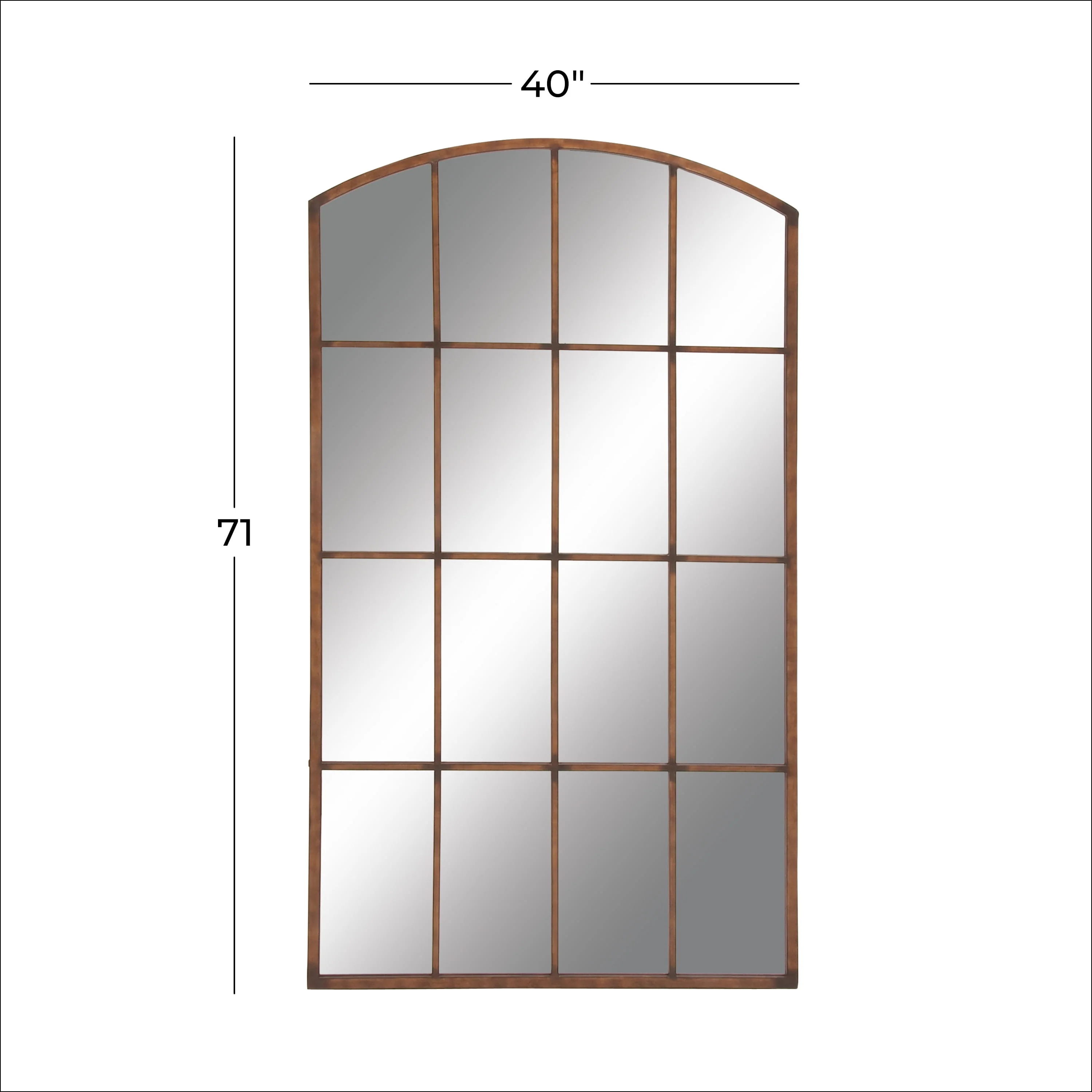 DecMode 39" x 71" Copper Window Pane Inspired Wall Mirror with Arched Top