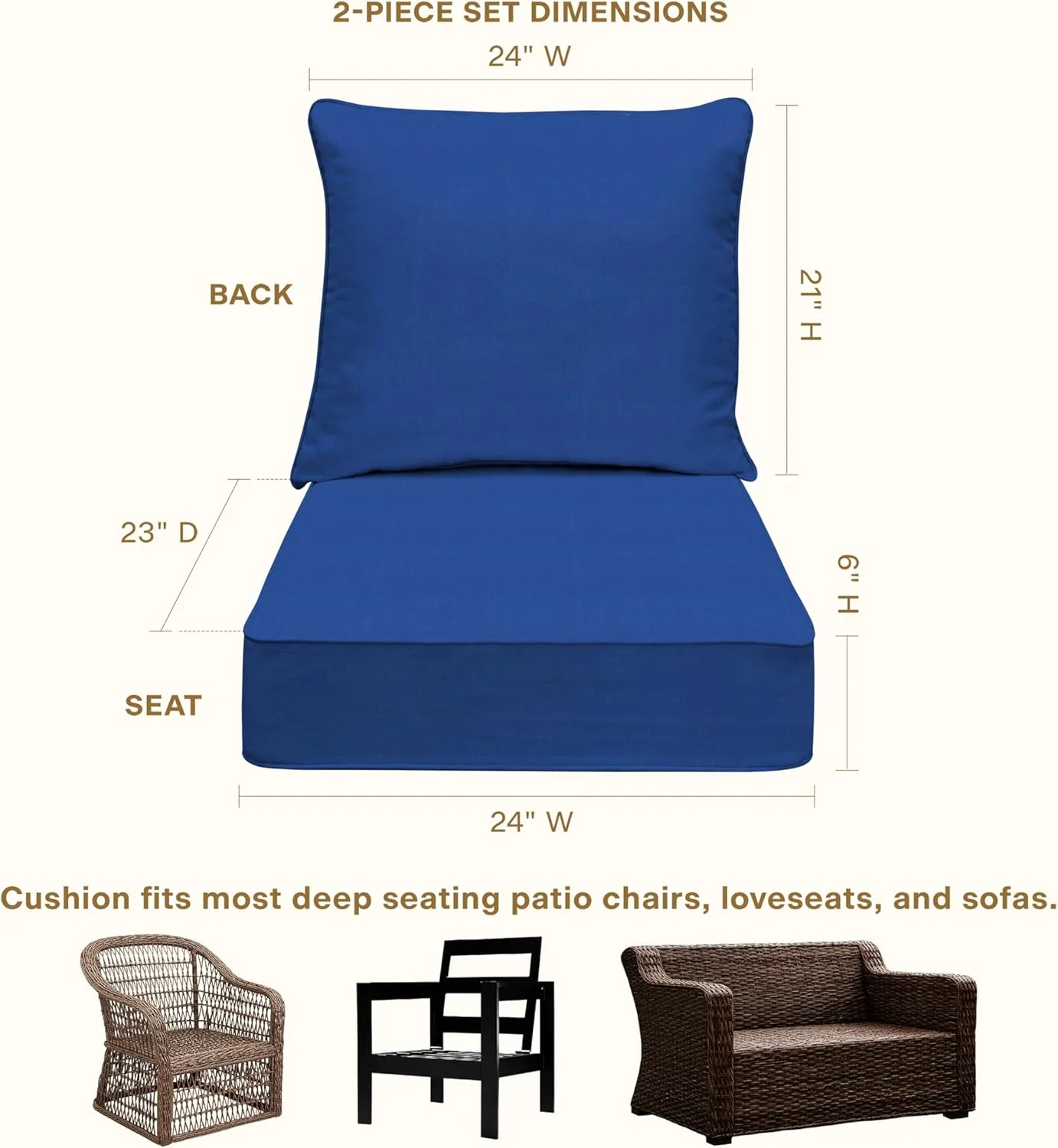 AWFHHT Outdoor Deep Seat, 24" W x 23" D, Zaire Outdoor Chair Cushion