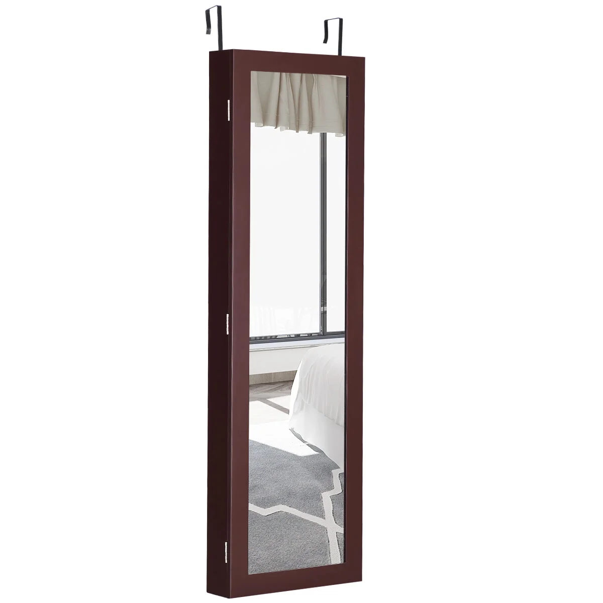 Costway Wall Door Mounted Mirrored Jewelry Cabinet Storage Organizer-Black