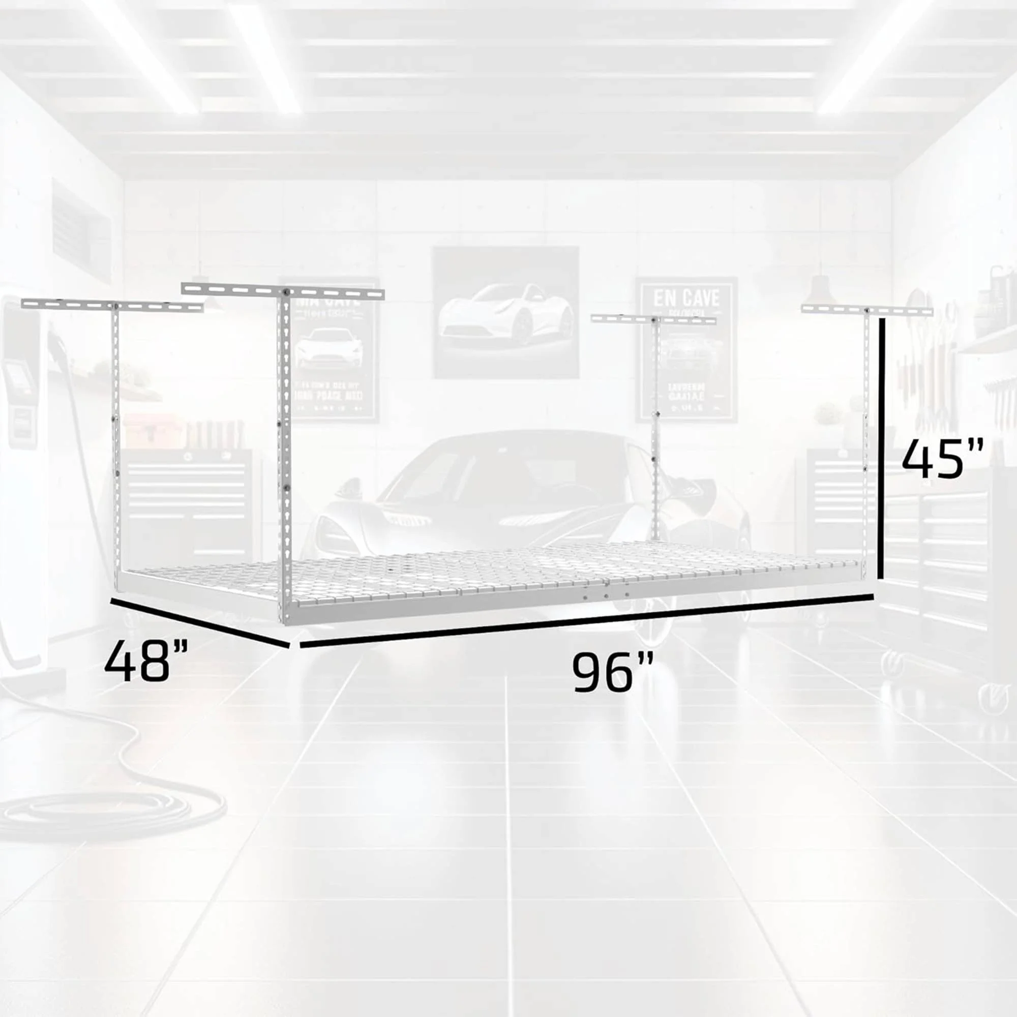 MonsterRax 4′ x 8′ Overhead Garage Storage Rack Holds 500 Pounds, White