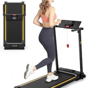 UREVO Folding Treadmill - 2.25HP, 12 HIIT Modes, 265 lbs Capacity, Yellow Or Red