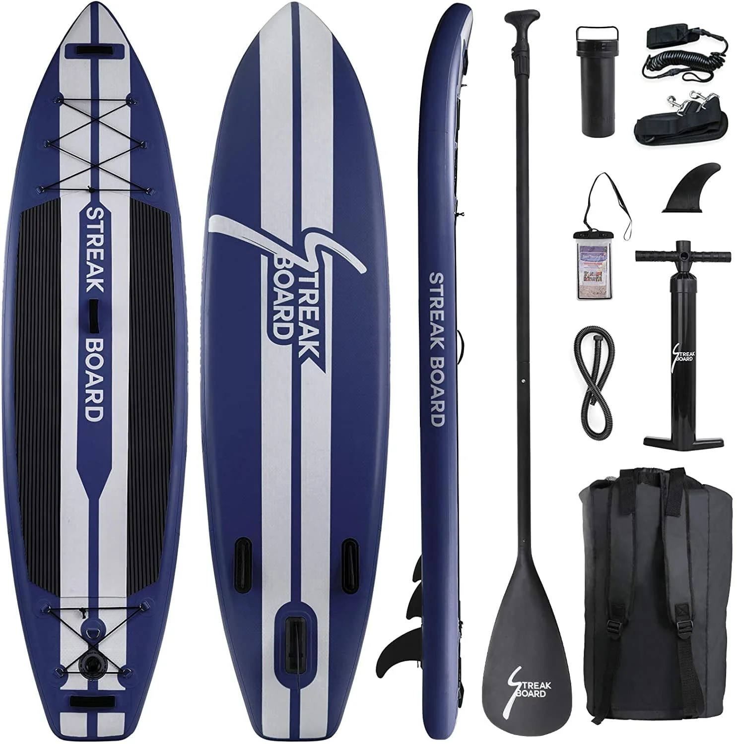streakboard 11FT Inflatable Stand Up Paddle Board SUP Surfing Boards No Slip Deck, 6” Thick with Backpack