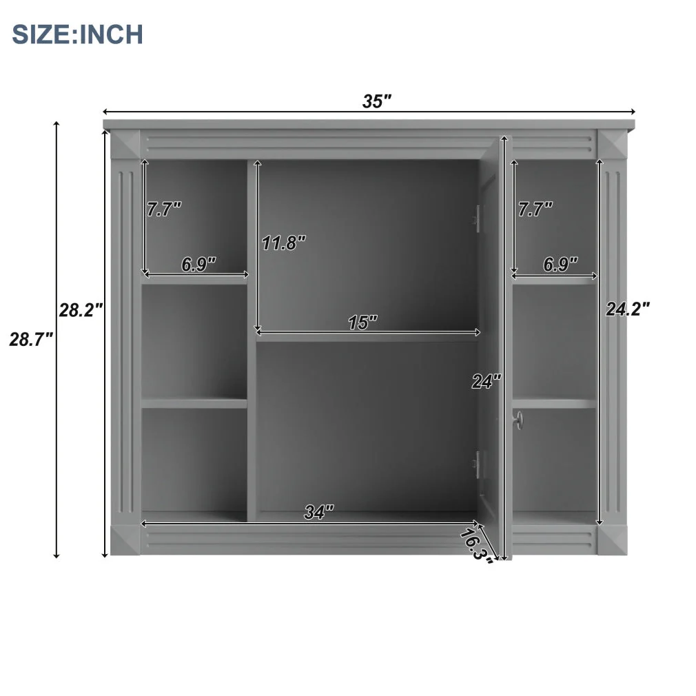 36'' Bathroom Vanity Set With Ceramic Sink Top, Mirror Cabinet, 2 Doors And 2 Drawers - Gray