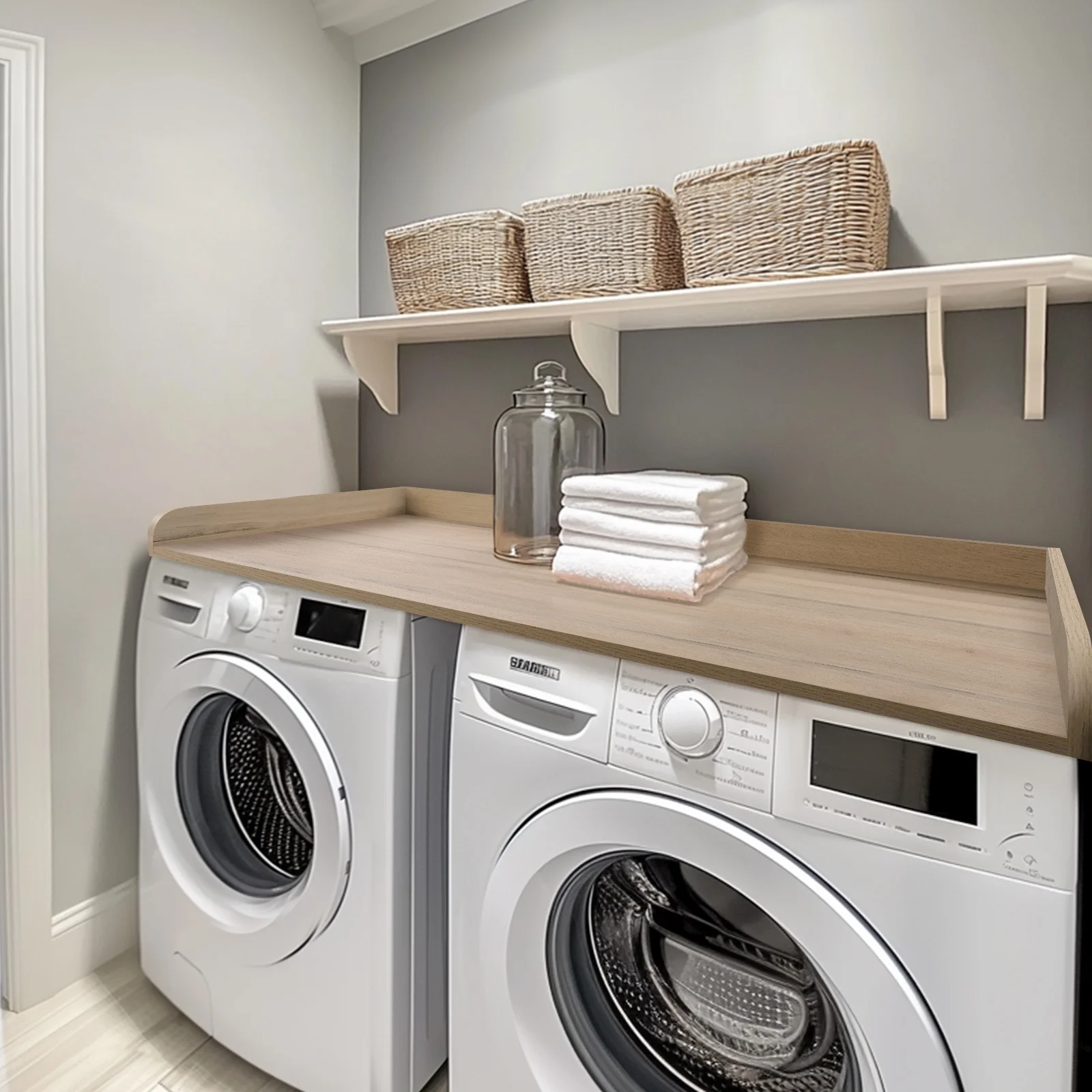 Kaboon Washer Dryer Countertop with Edge Rails, 27.5" x 54", Light Walnut