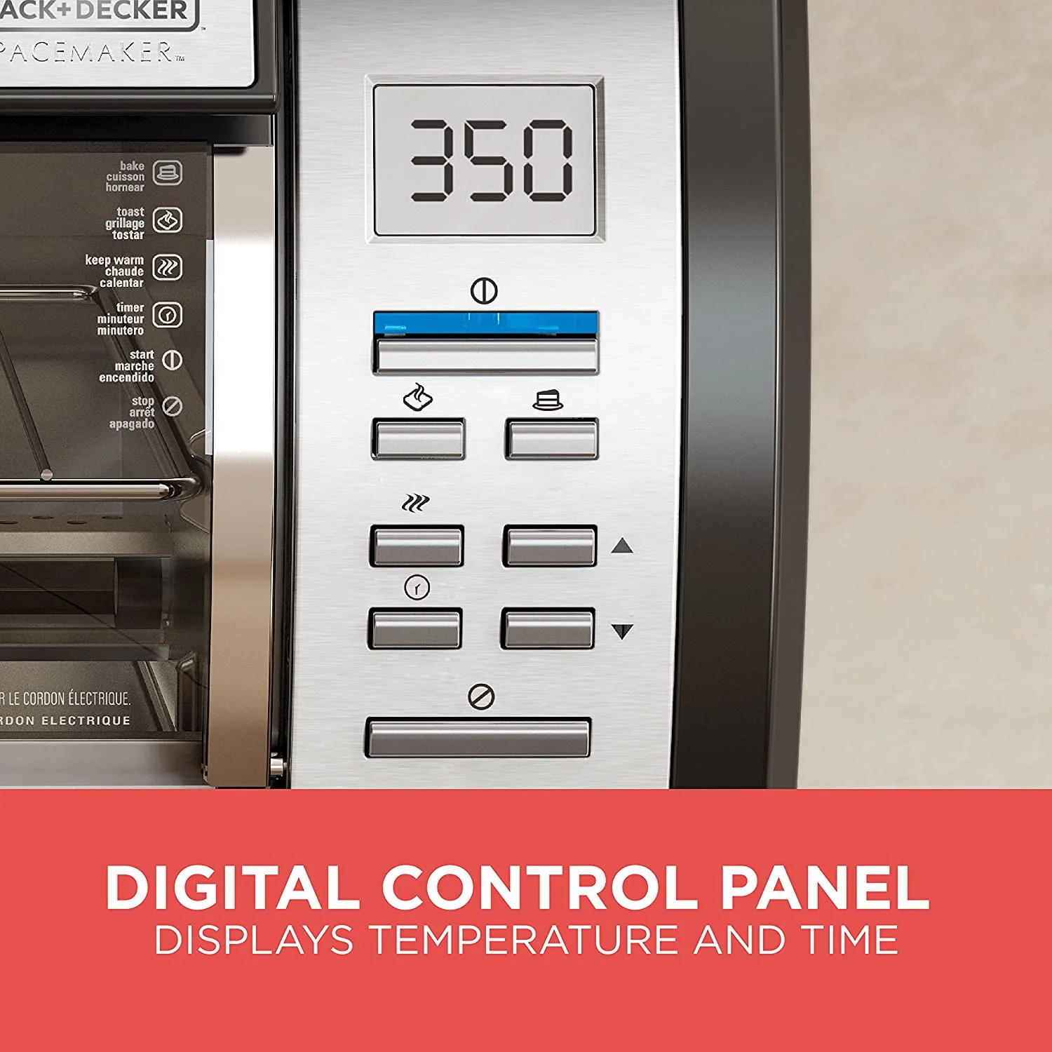 BLACK+DECKER SpaceMaker Under-Counter Toaster Oven, Digital Controls, Black/Stainless Steel, Fits 9" Pizza, TROS1000D