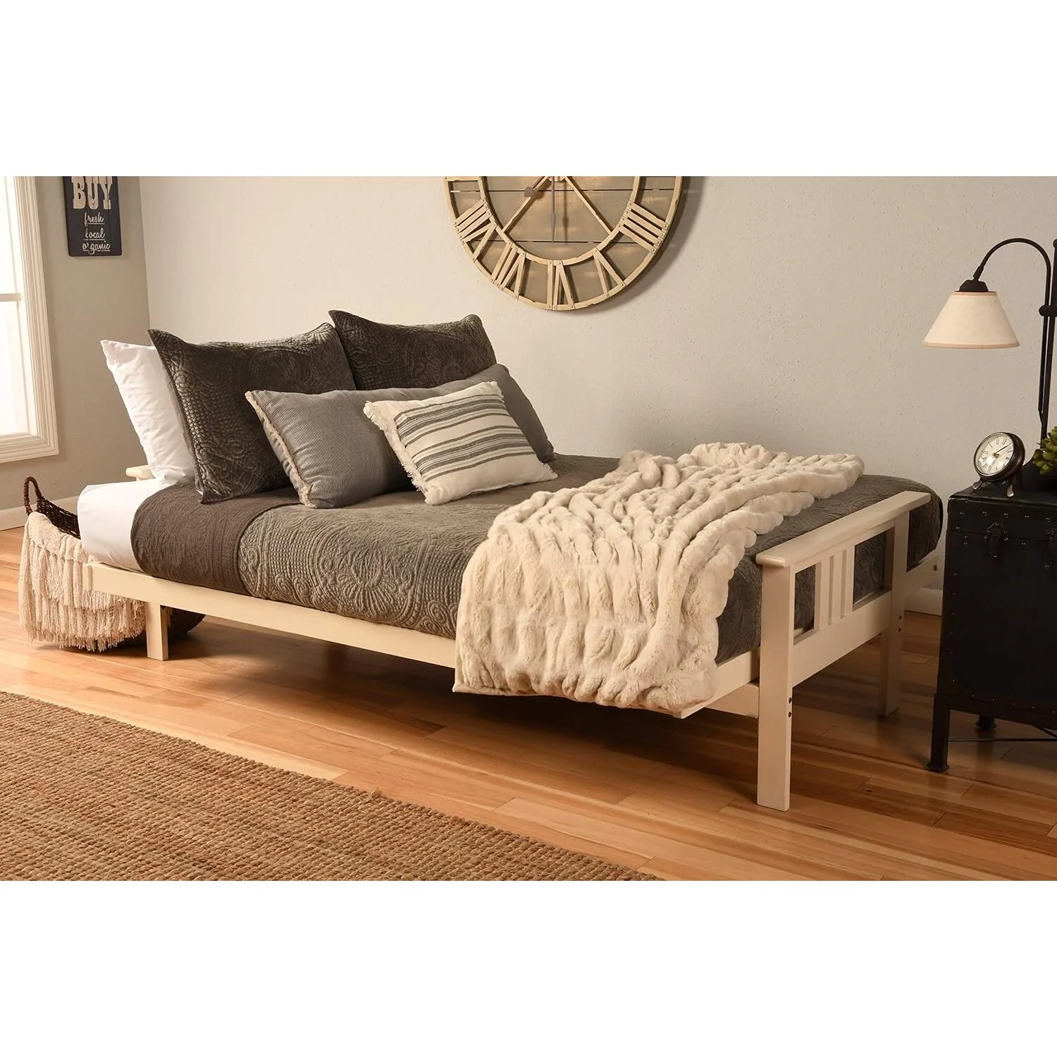 Homestock African Artifacts Full Size Futon Frame Set with Mattress, Easily Converts to Bed, Versatile Design Futon Frame for All Spaces, 33"H x 79"L x 37"D-Color:Linen Charcoal,Size:Barbados