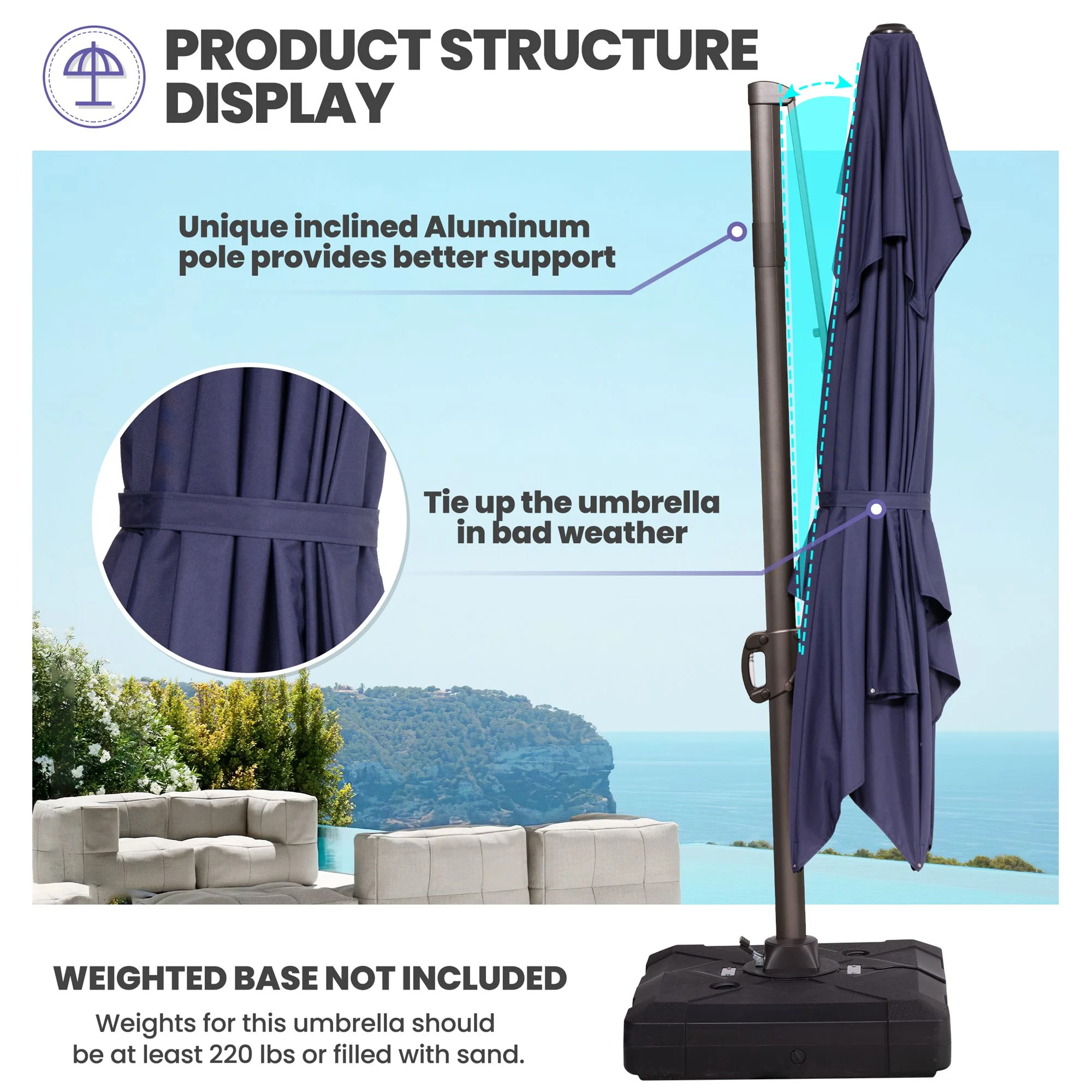 Pellebant 11 ft. x 9 ft. Rectangular Double Top Patio Cantilever Umbrella, Black