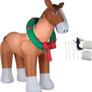 Christmas Inflatables Clydesdale Horse Holiday Inflatable, 9 Foot Wide and Lights Up, Comes with Tether Stakes, Rope, Power Supply and Two Bonus Repair Patches Brown MTR-17148