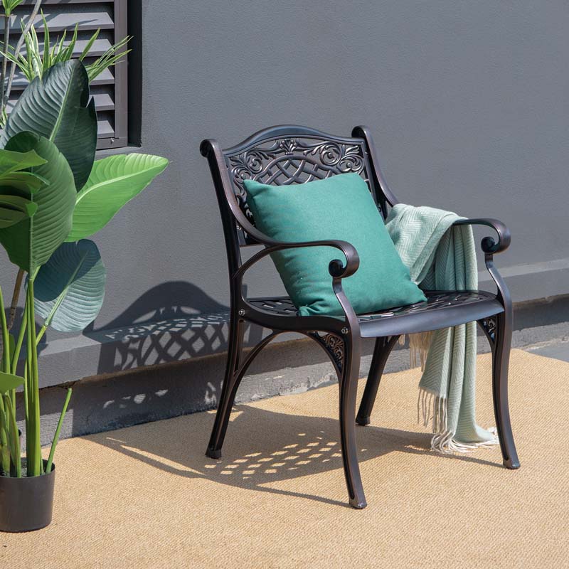 2/4Pcs All-Weather Cast Aluminum Chairs with Armrests & Curved Seats, Outdoor Dining Chairs Patio Bistro Armchairs