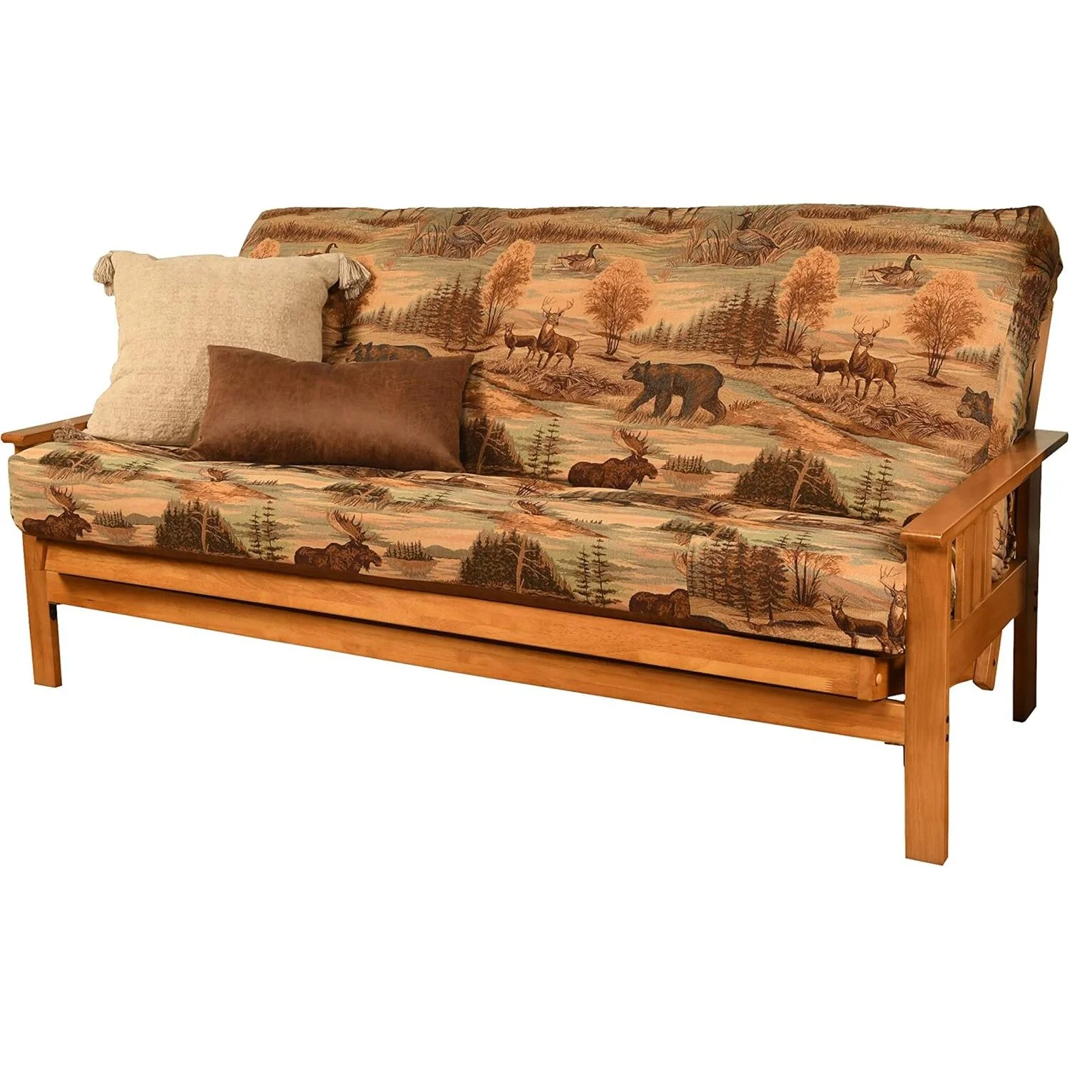 Homestock African Artifacts Full Size Futon Frame Set with Mattress, Easily Converts to Bed, Versatile Design Futon Frame for All Spaces, 33"H x 79"L x 37"D-Color:Linen Charcoal,Size:Barbados