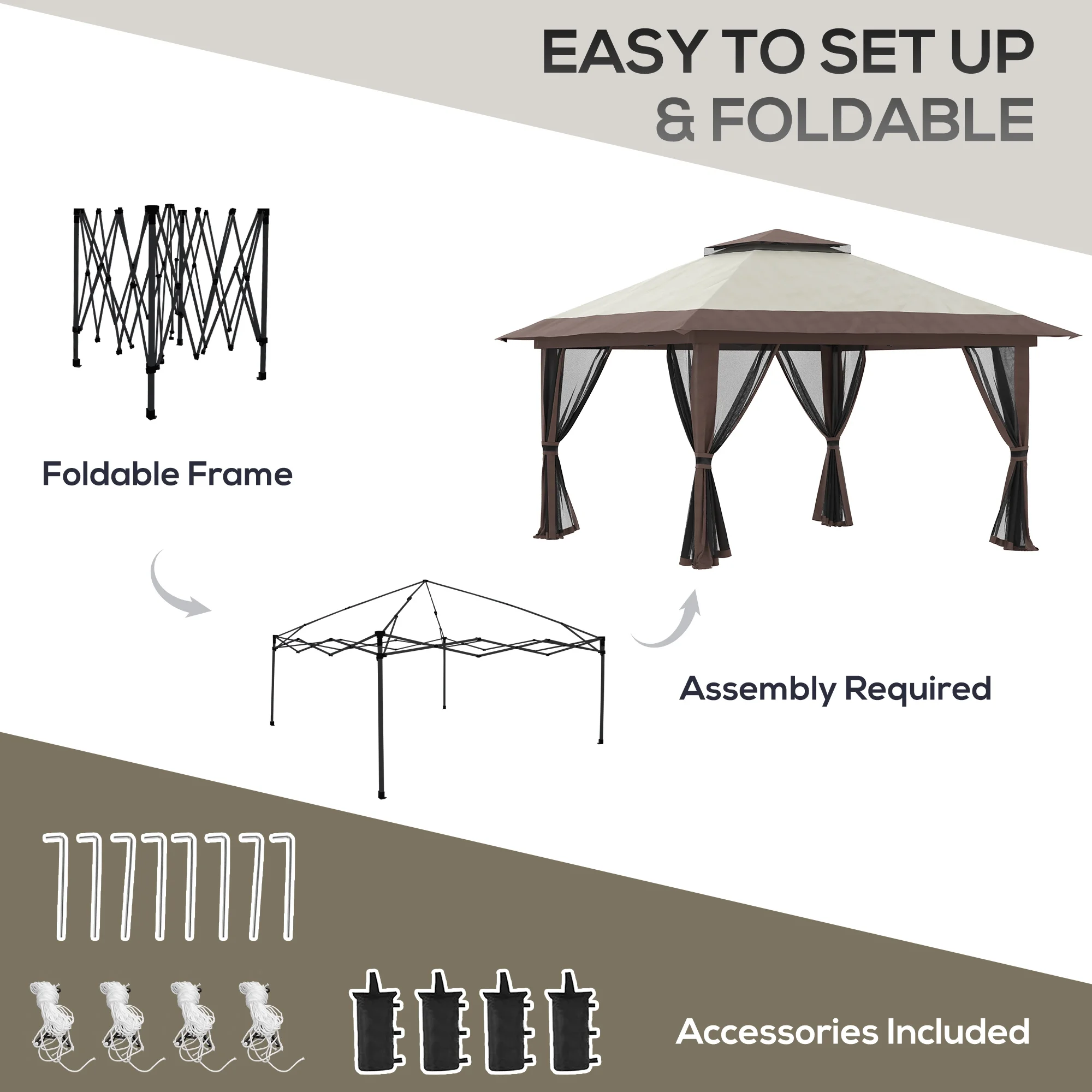 Outsunny 13ft x 13ft Beige Pop Up Outdoor Canopy, UV Resistant