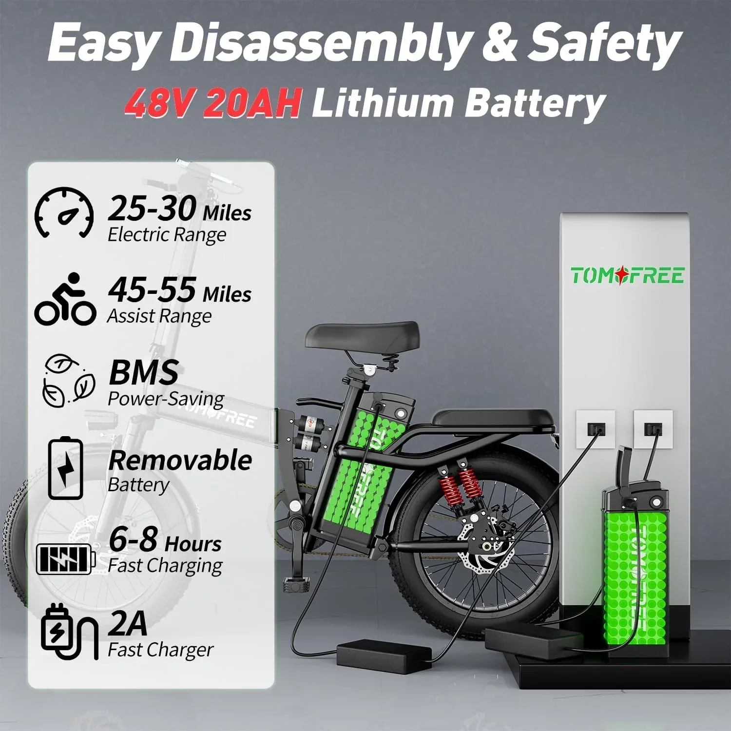 Tomofree Folding Electric Bike For Adults, 1200W, 48V 20Ah, 16 x 3in Tire, 330lbs, Black - T1